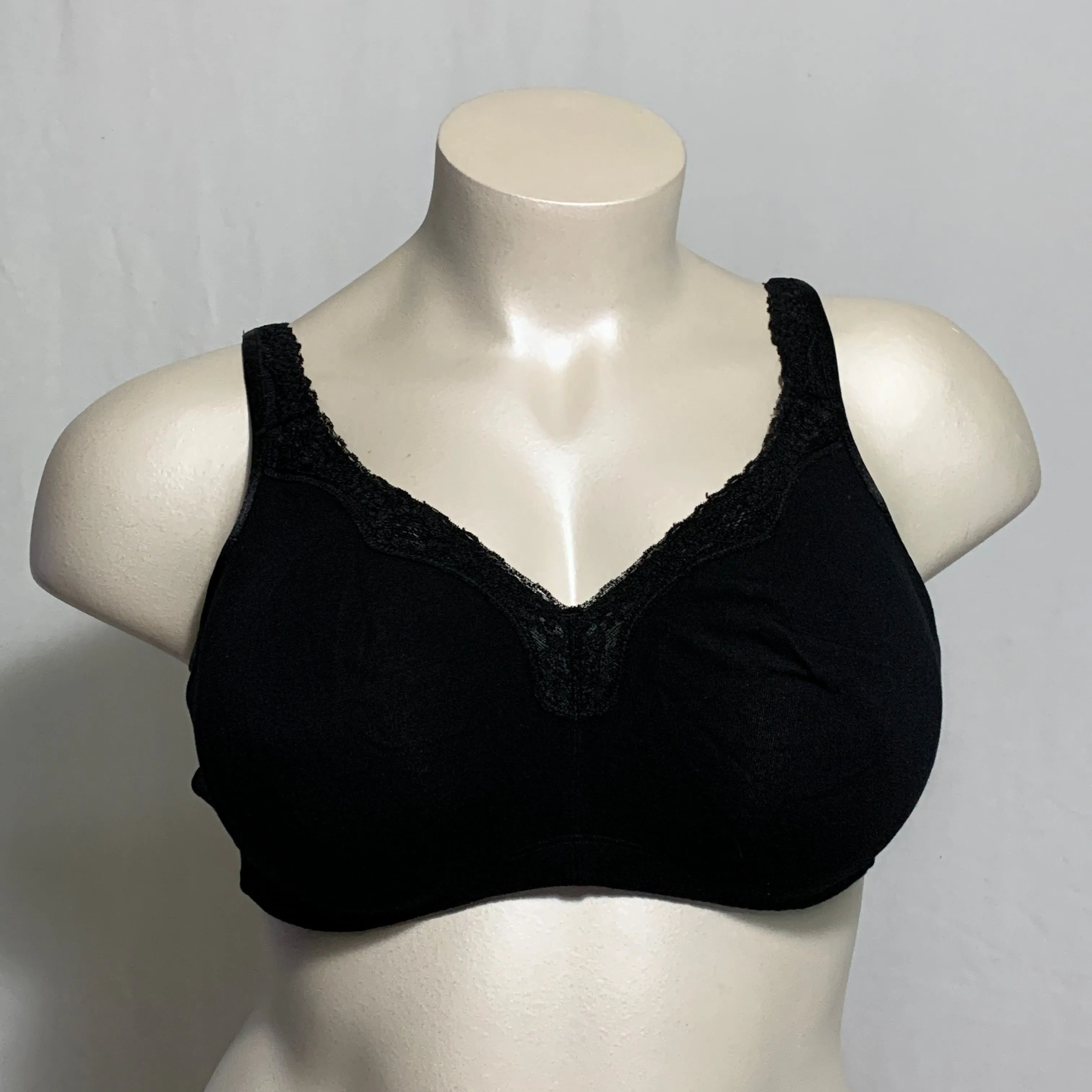 Product image for Catherines Bra Cotton Comfort No Wire Wireless Lace Adjustable Black Plus 50B