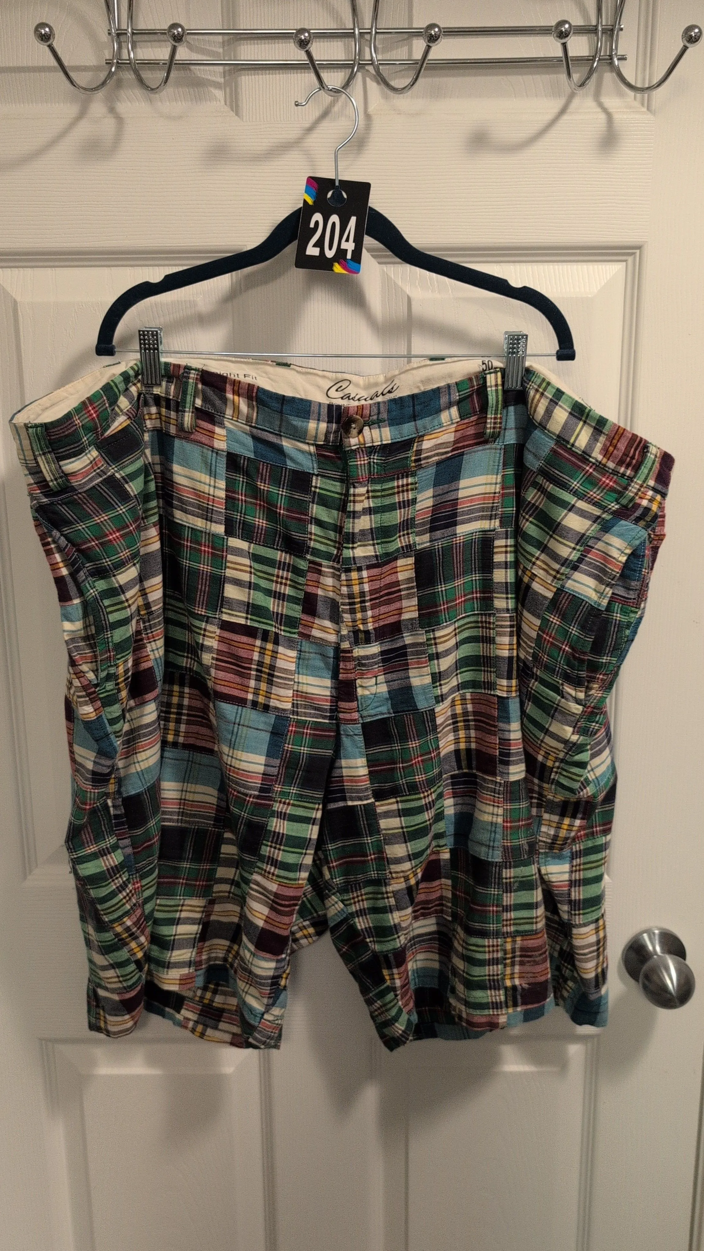 Product image for z204 MEN'S roundtree & Yorke madras plaid patchwork shorts size 50