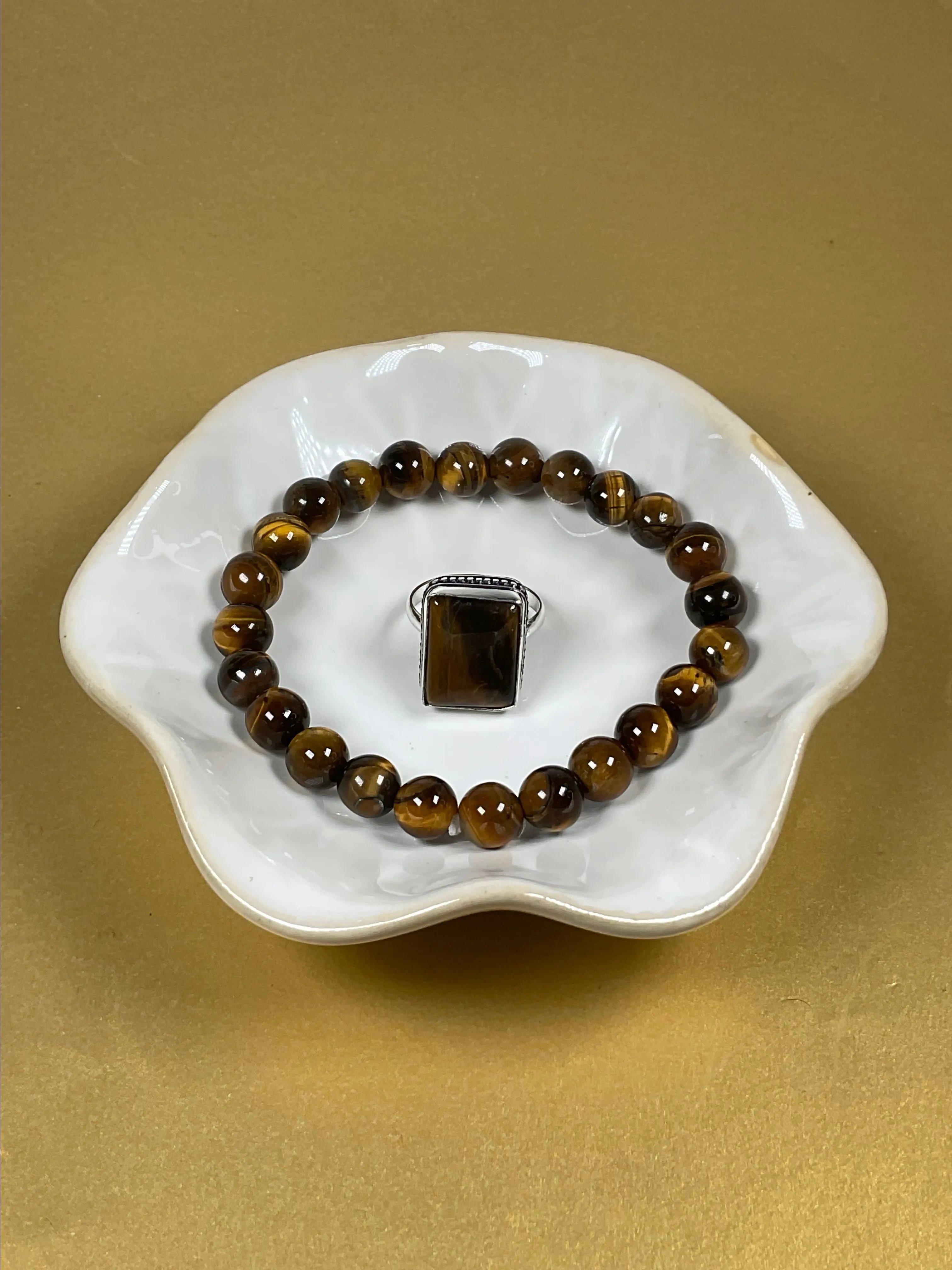 Product image for #1N: 🐅 Tiger’s Eye Ring & Bracelet Set – Grounded Power & Style 🐅