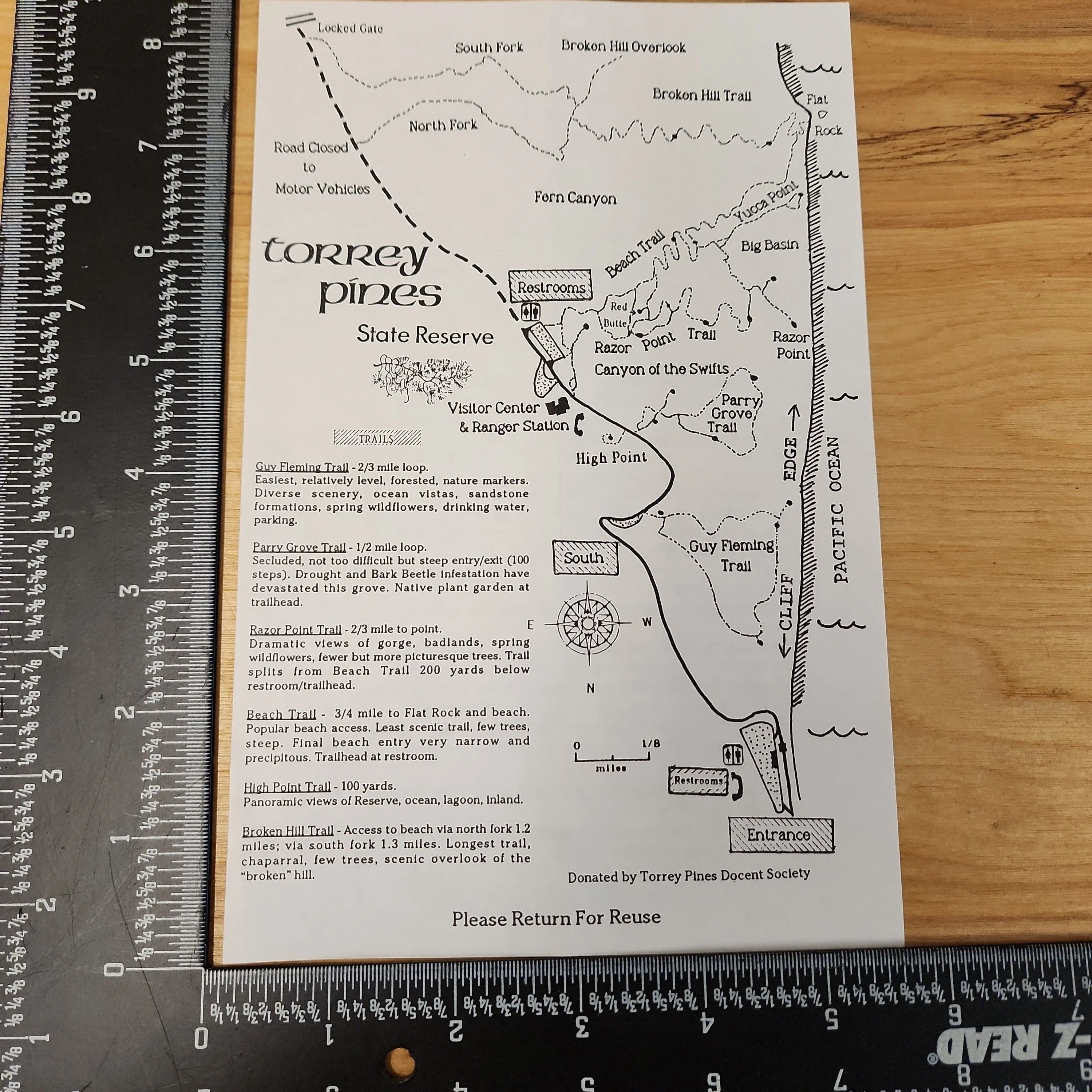 Product image for Torrey Pines San Diego California Hiking Trails Maps Brochure Vintage