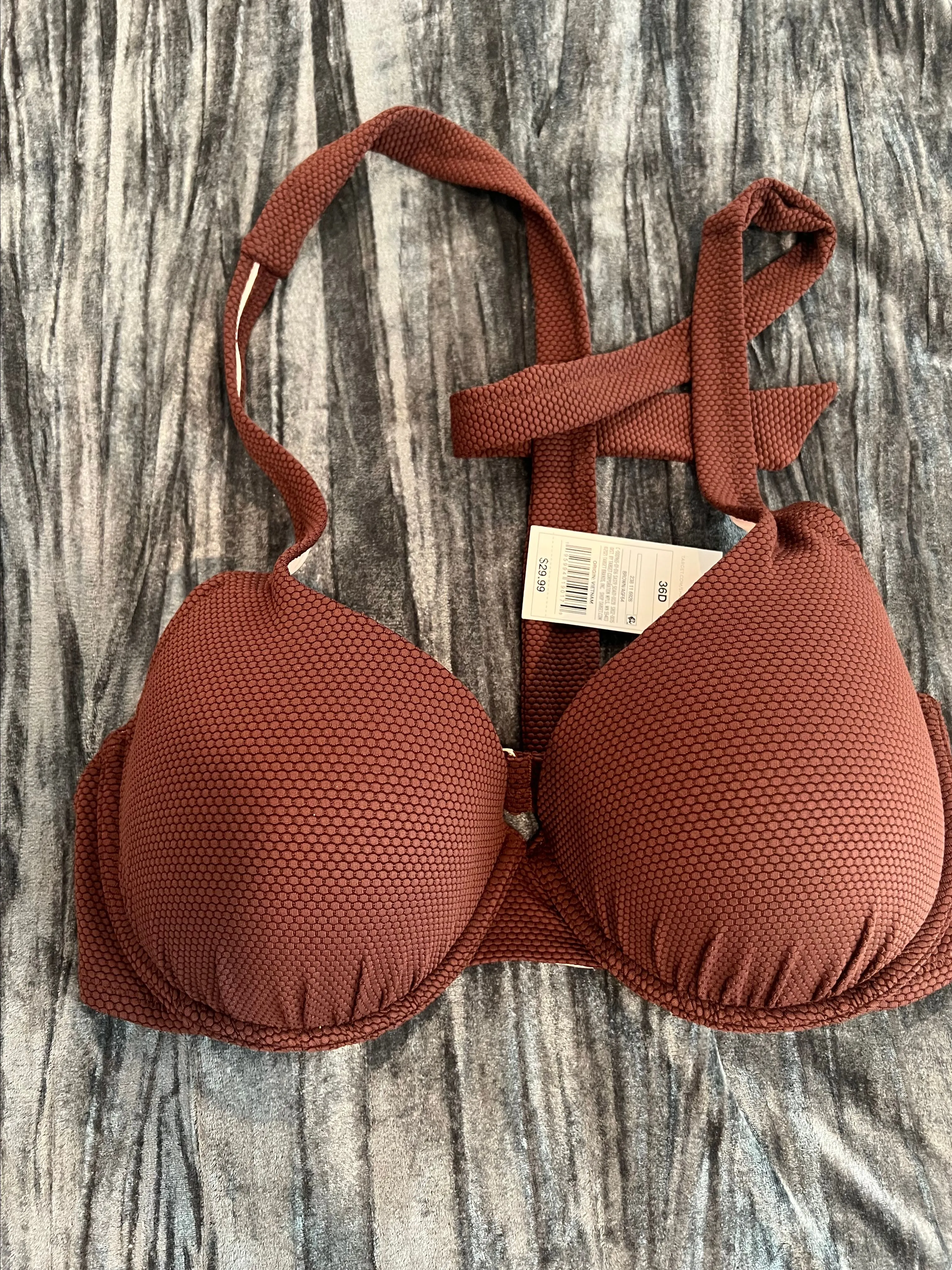 Product image for Elegant Brown Textured Women's Swim Top Size 36 D by Shade Shore