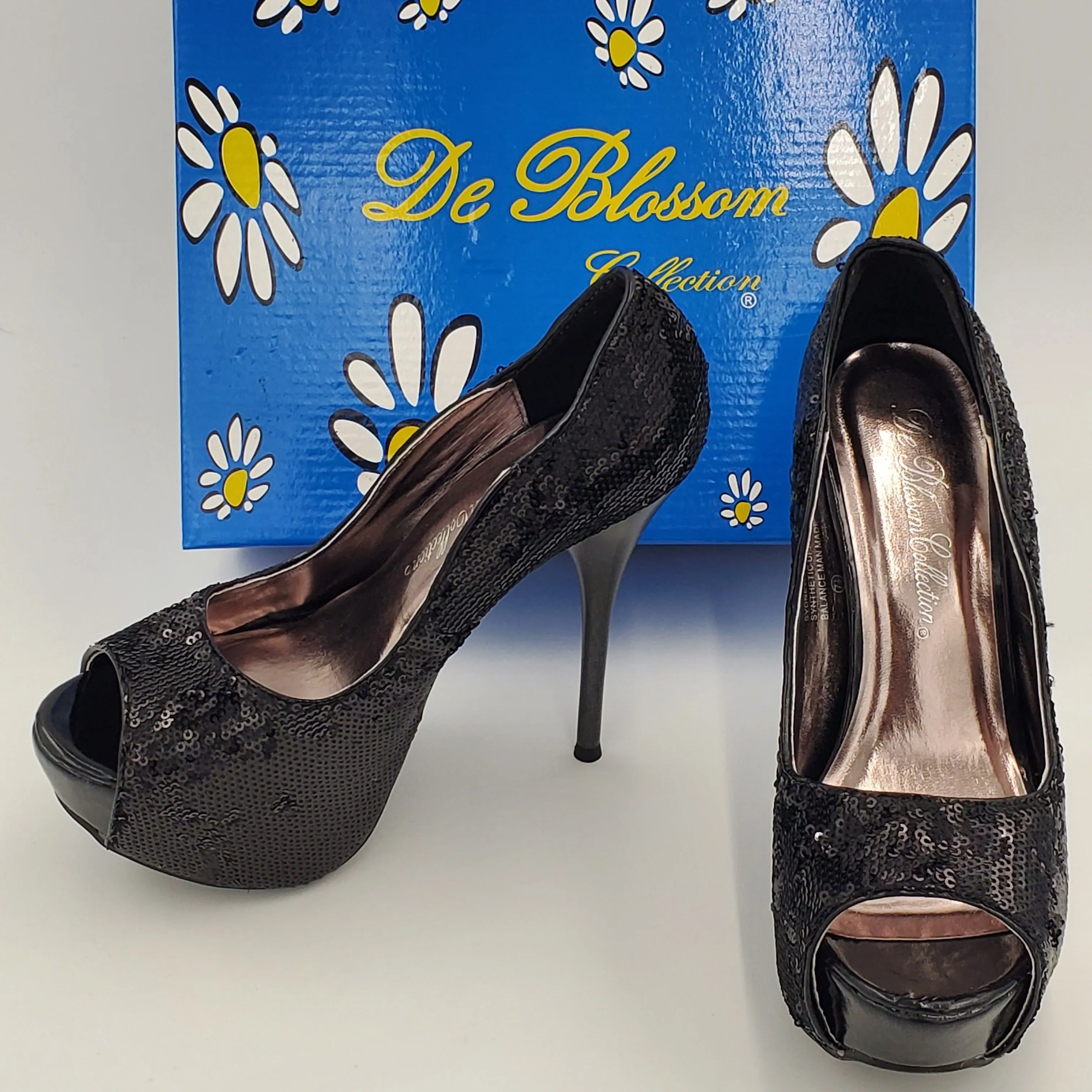 Product image for De Blossom black sequin heels