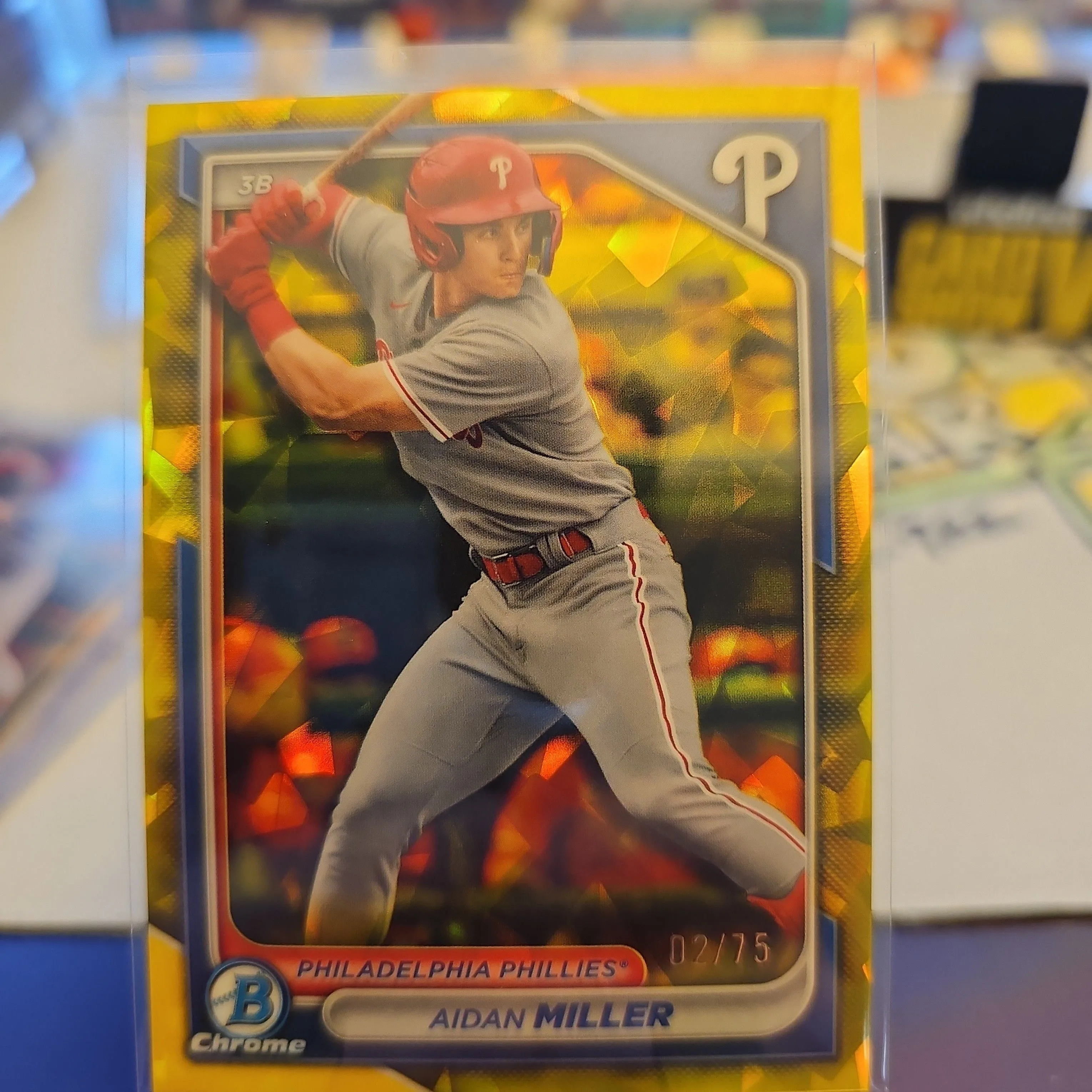Product image for Aiden Miller - /75 Yellow Sapphire 2024 Bowman Chrome - Phillies