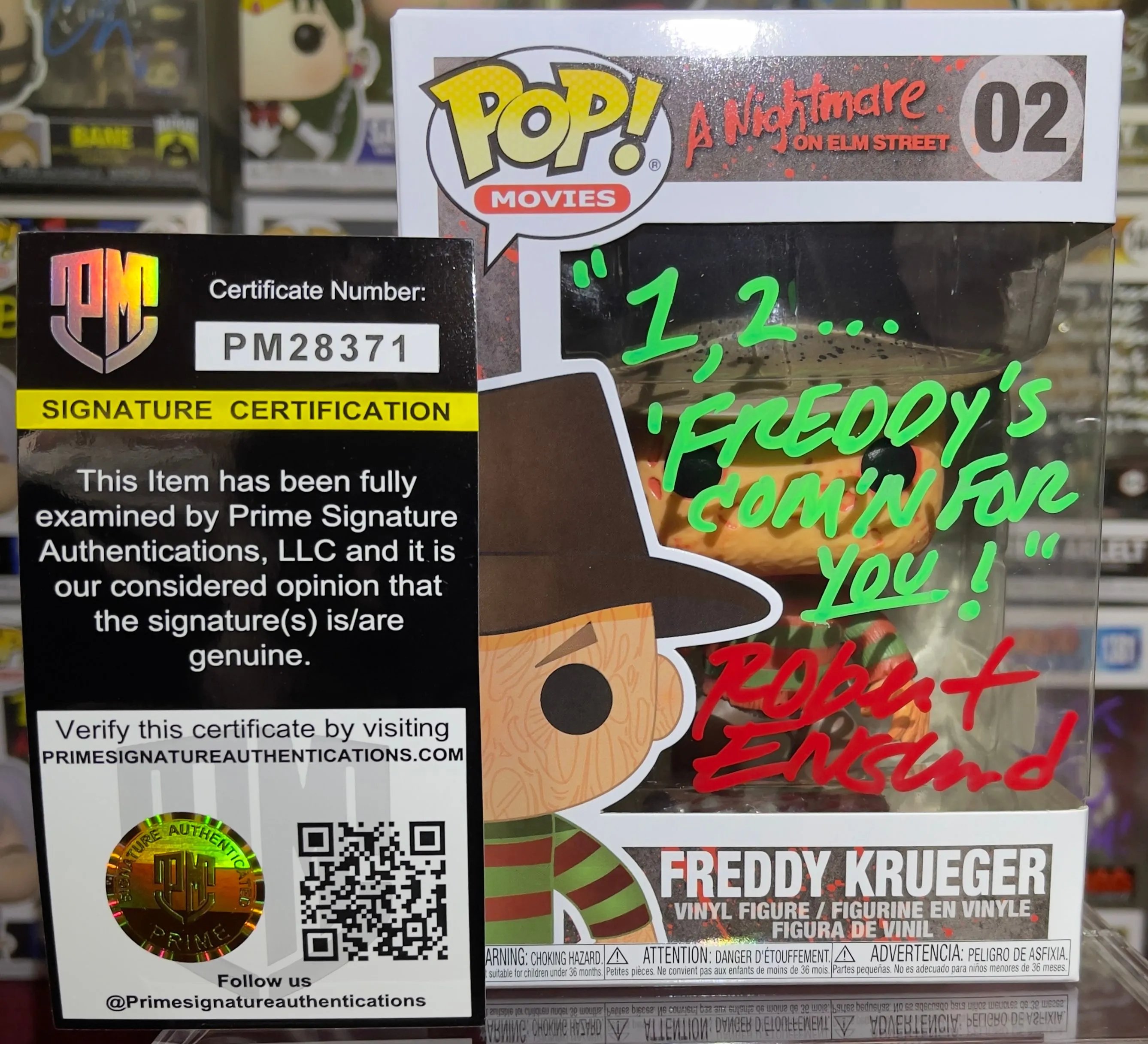 Product image for Horror Freddy Krueger #02 Signed + Quoted By Robert Englund Funko Pop Prime COA Authentic