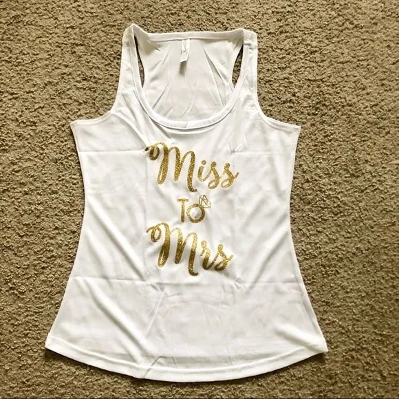 Product image for Miss to Mrs White & Gold Racerback Tank Top NWOT