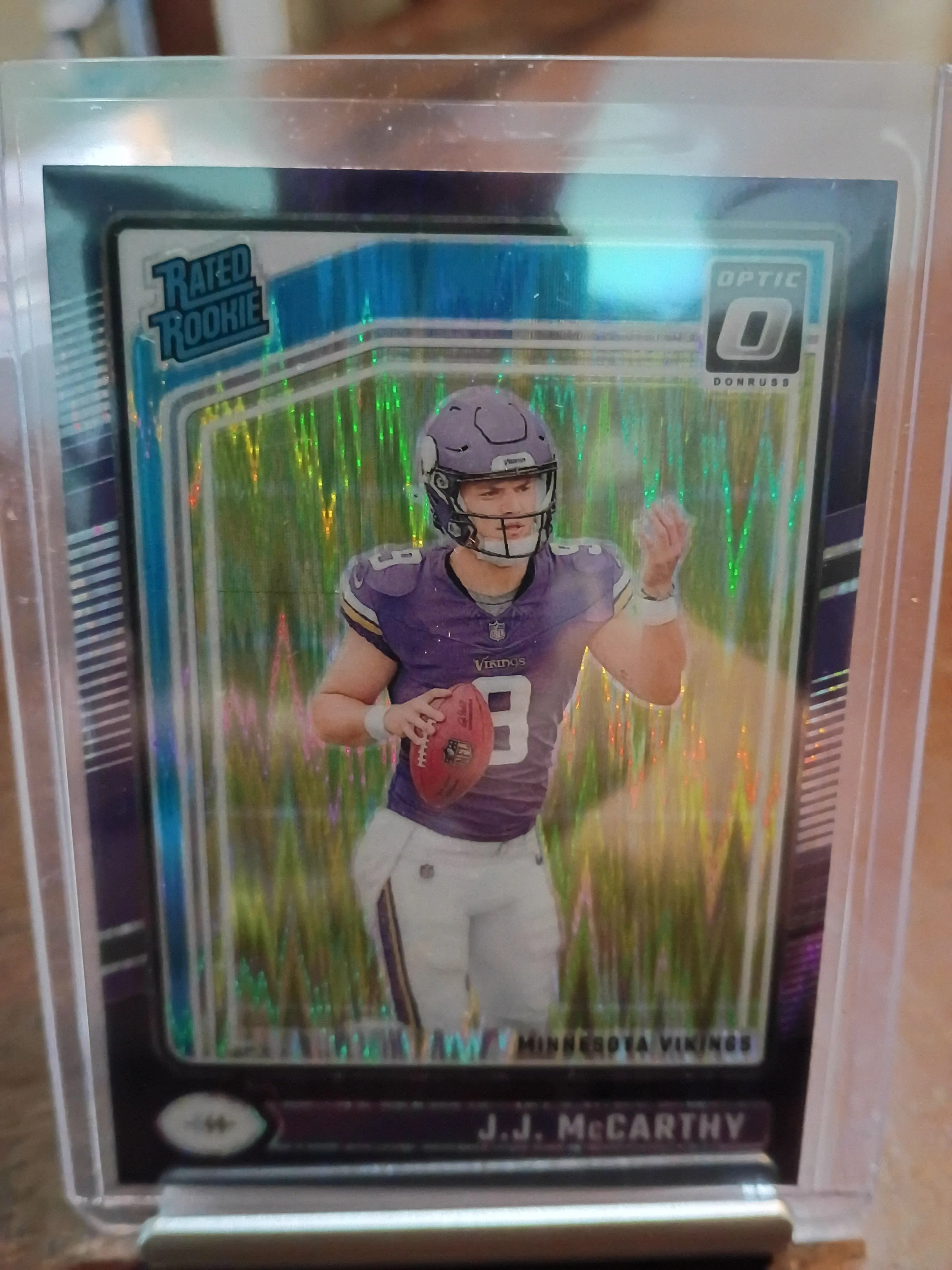 Product image for 2024-25 Optic Football JJ McCarthy Rated Rookie Purple Shock