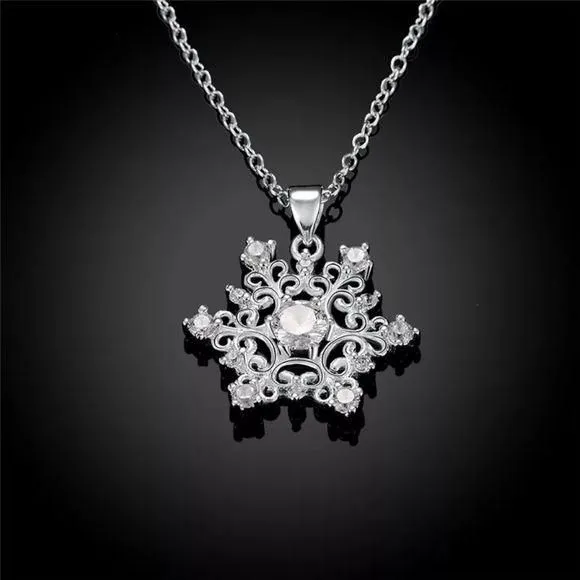 Product image for Antique Vintage Style Silver Filigree Snowflake Necklace