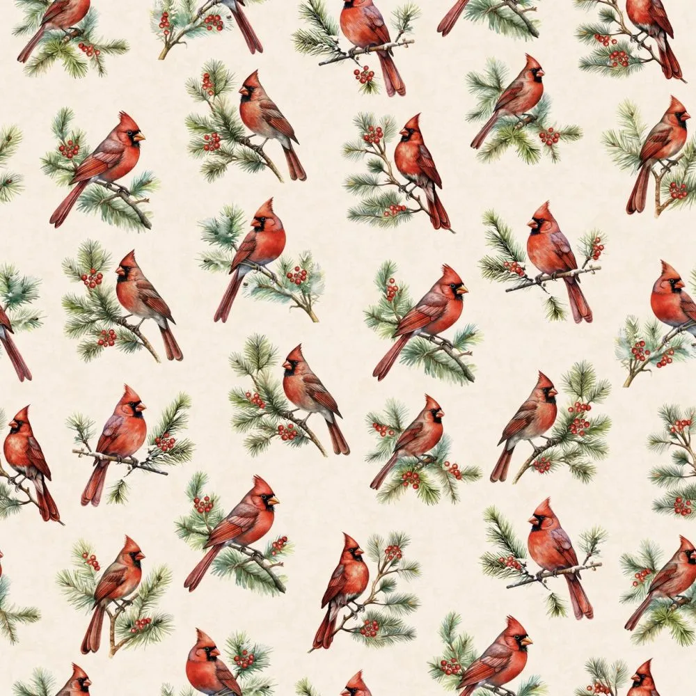 Product image for 2 Yards Cardinals on Cream Background