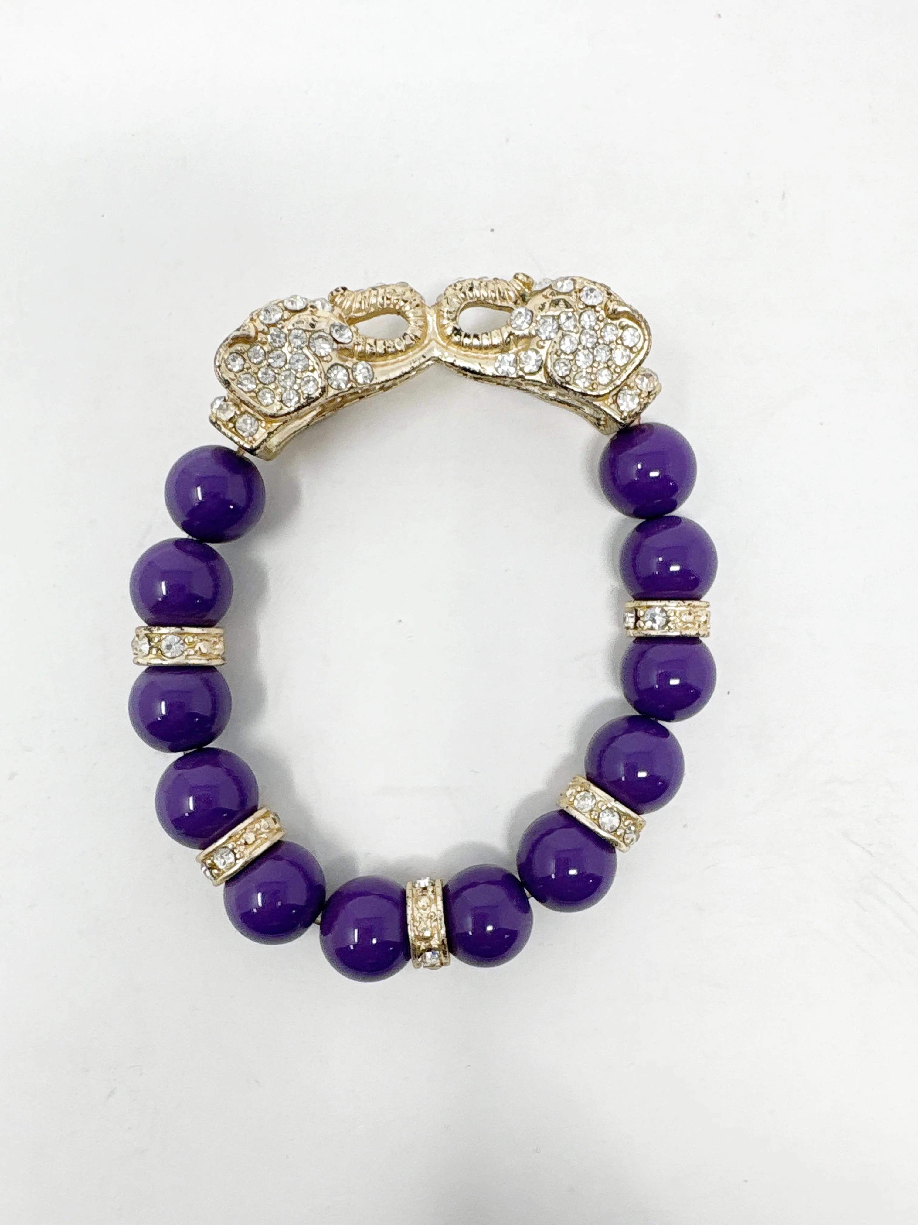 Product image for #313 Talbots Purple & Crystal Elephant Stretch Bracelet