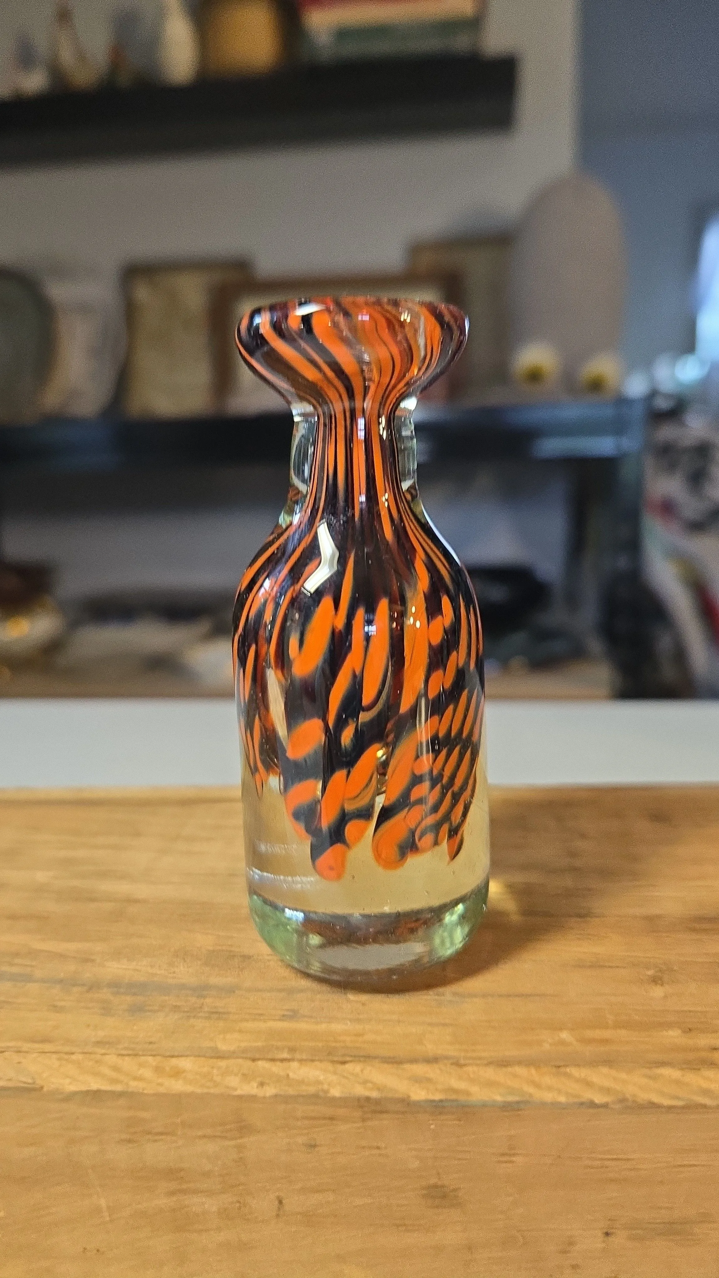 Product image for 1703-Murano Style Orange and Black Miniature Vase