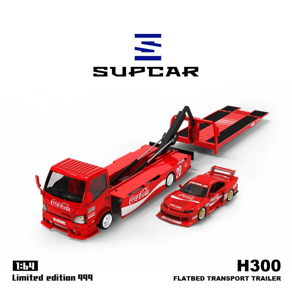 Product image for SUPCAR - Nissan Silvia S15 And H300 Flatbed Transport Trailer Set (Coca-Cola Livery)