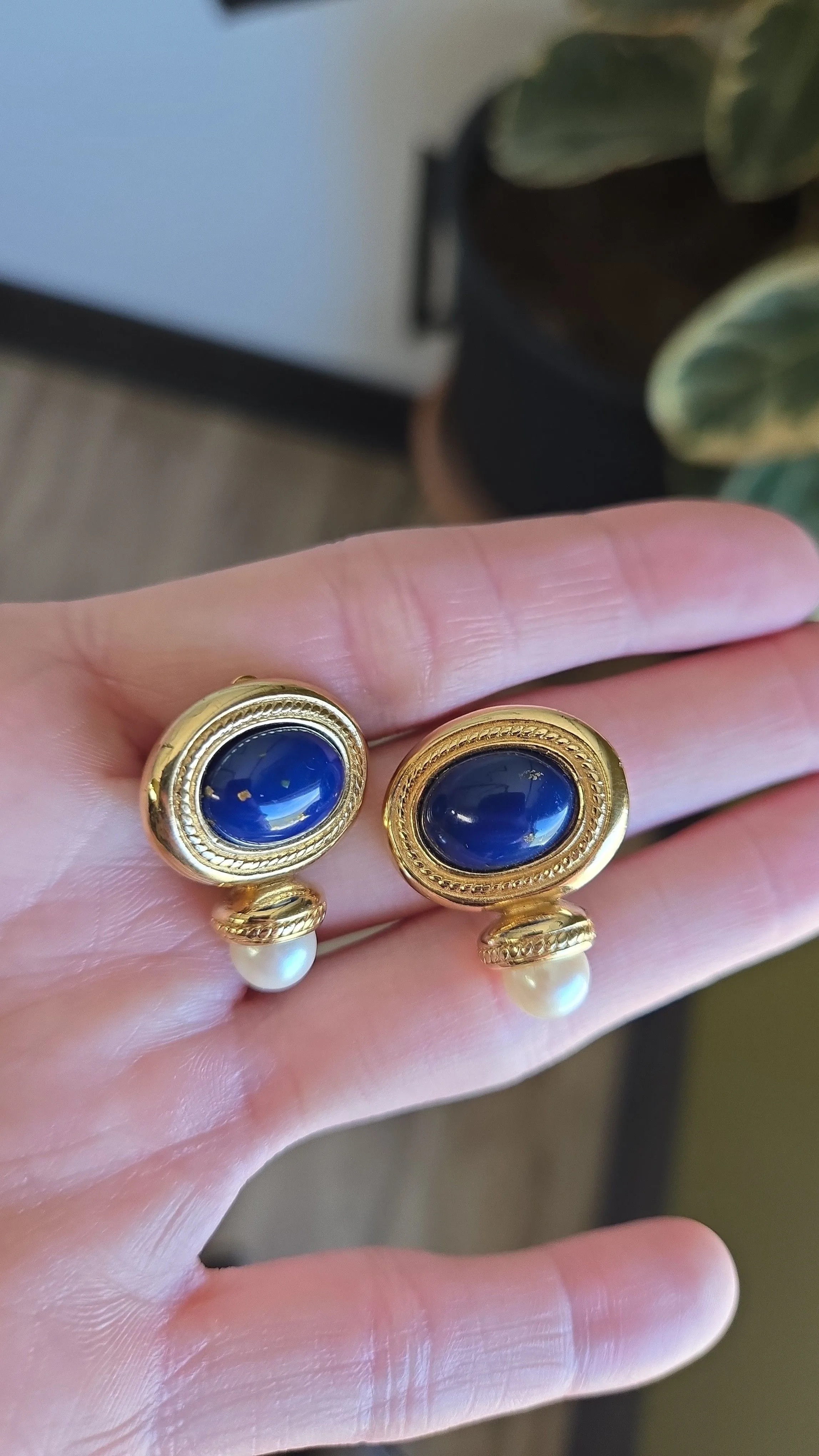 Product image for 39. Navy and Pearl Clip Ons