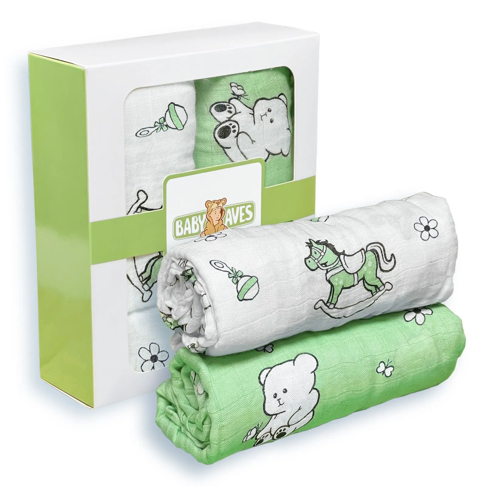 Product image for Green & White Muslin Baby Swaddle Blankets | Receiving Blankets | Unisex | NEW