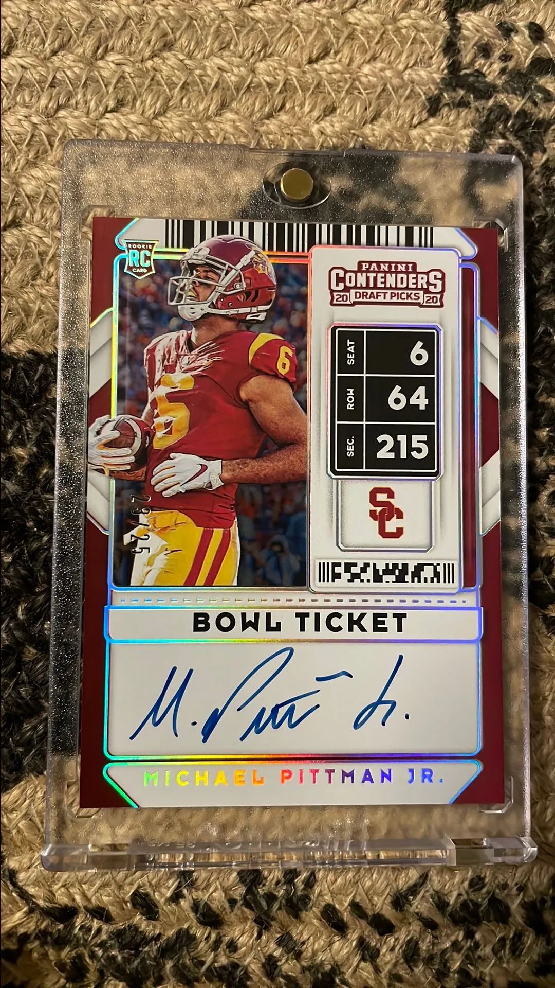 Product image for 2020 Panini Contenders Michael Pittman Jr Bowl Ticket Auto #ed 23/25 RC