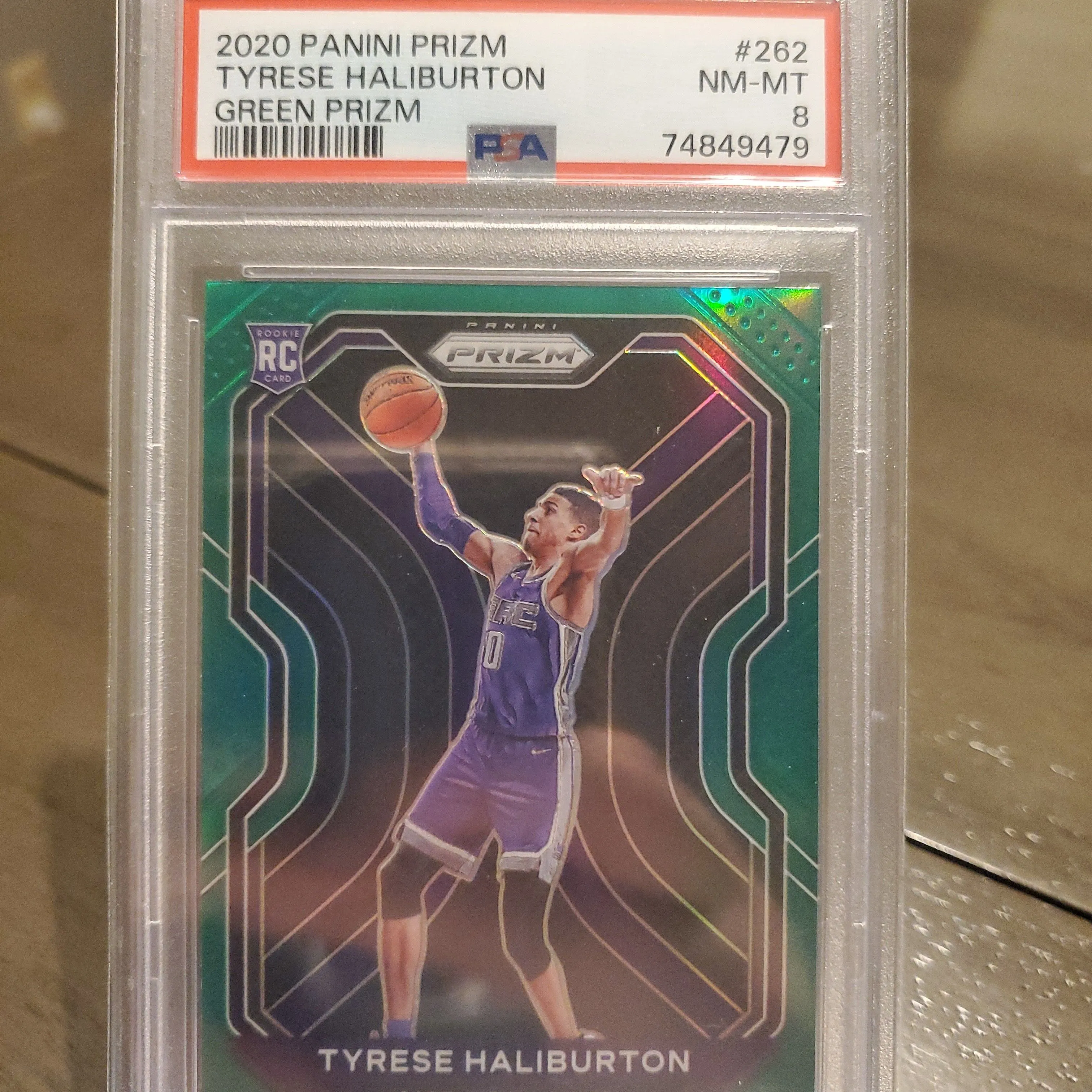 Product image for 2020 Panini Prizm Tyrese Haliburton 262 Green Prizm PSA NM-MT 8 kings