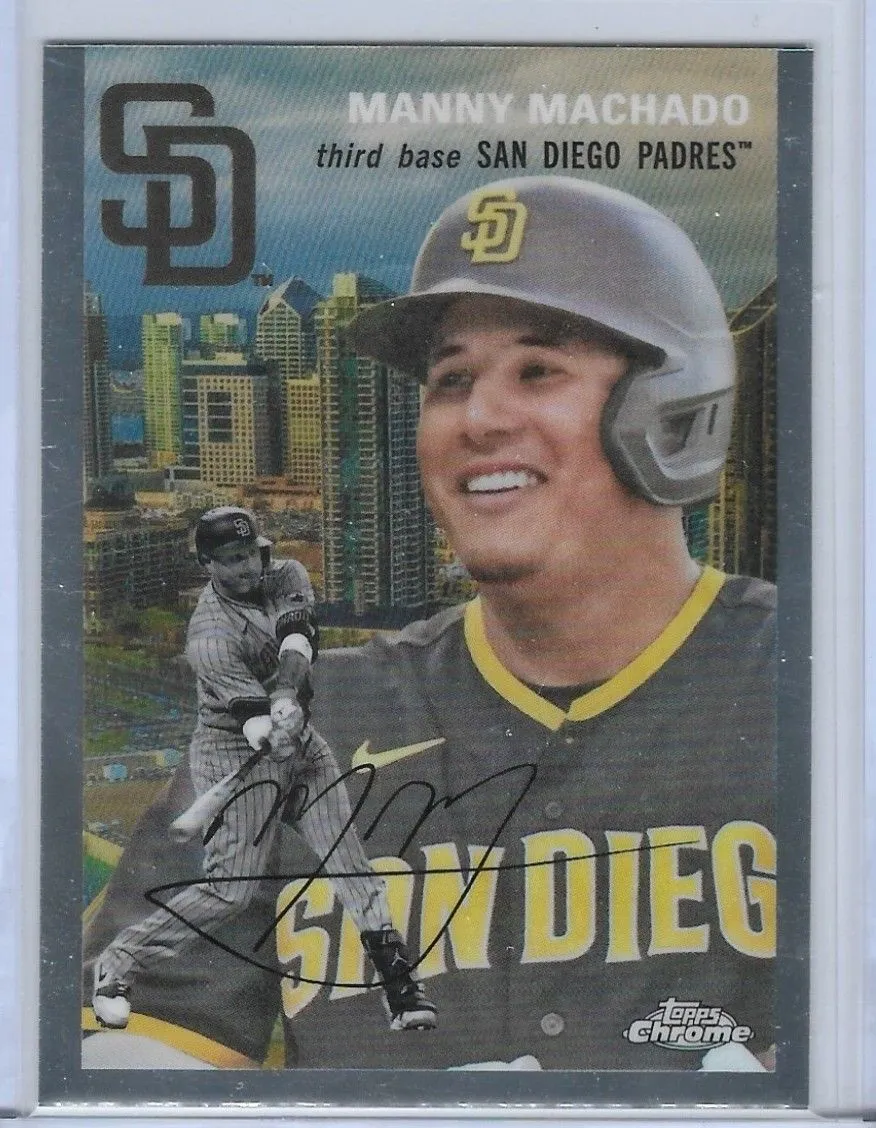 Product image for Topps Manny Machado (San Diego Padres) Chrome Platinum Anniversary 2023 City Variation Card SSP