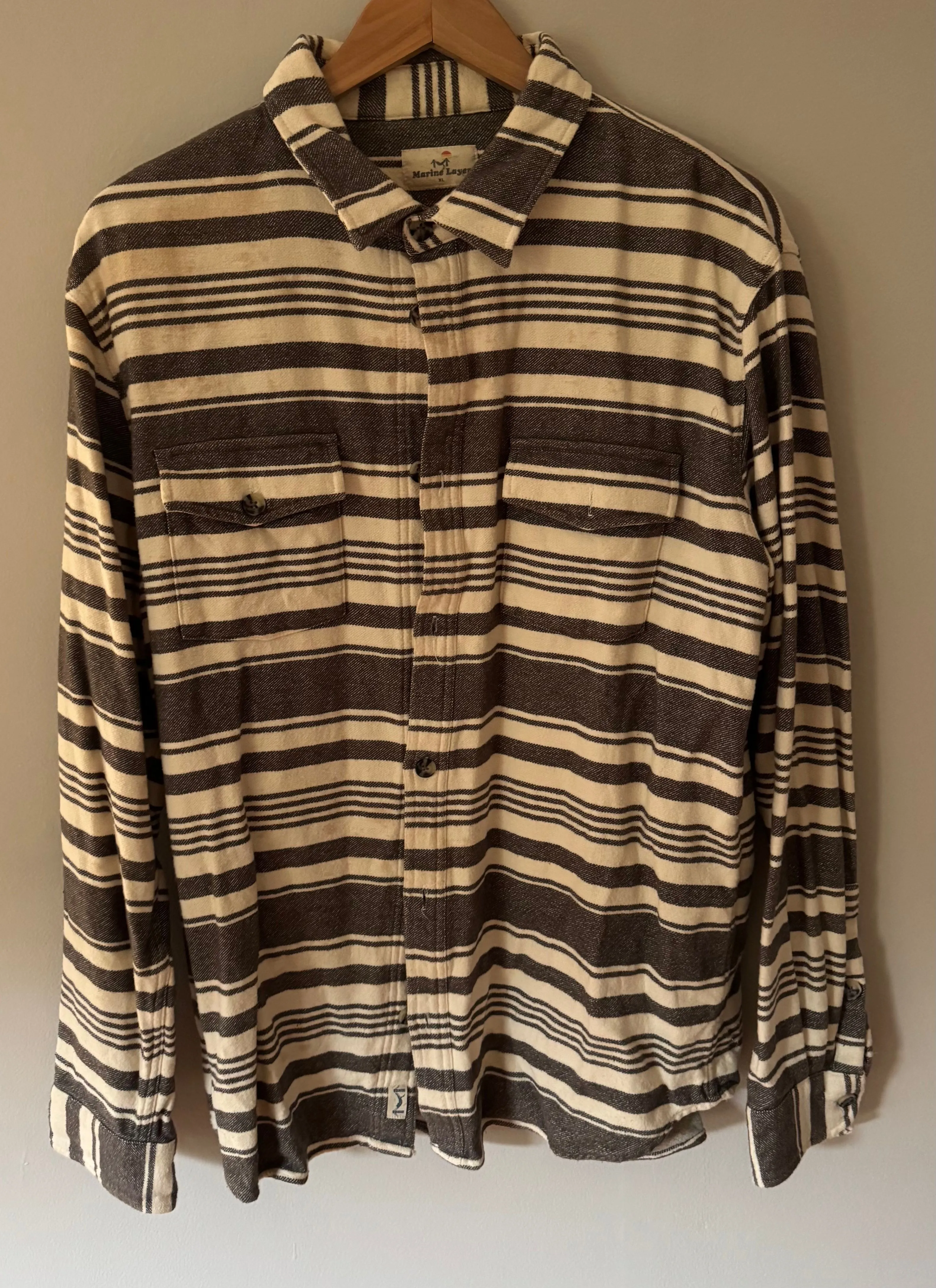 Product image for Marine Layer - White + Gray Stripes Button Down Size XL
