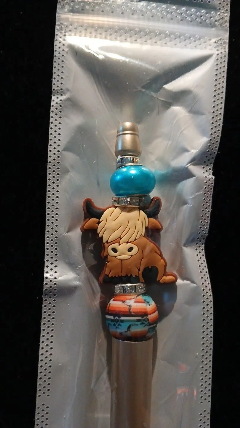 Product image for Beadable Pens - silver pen with a highland cow #108