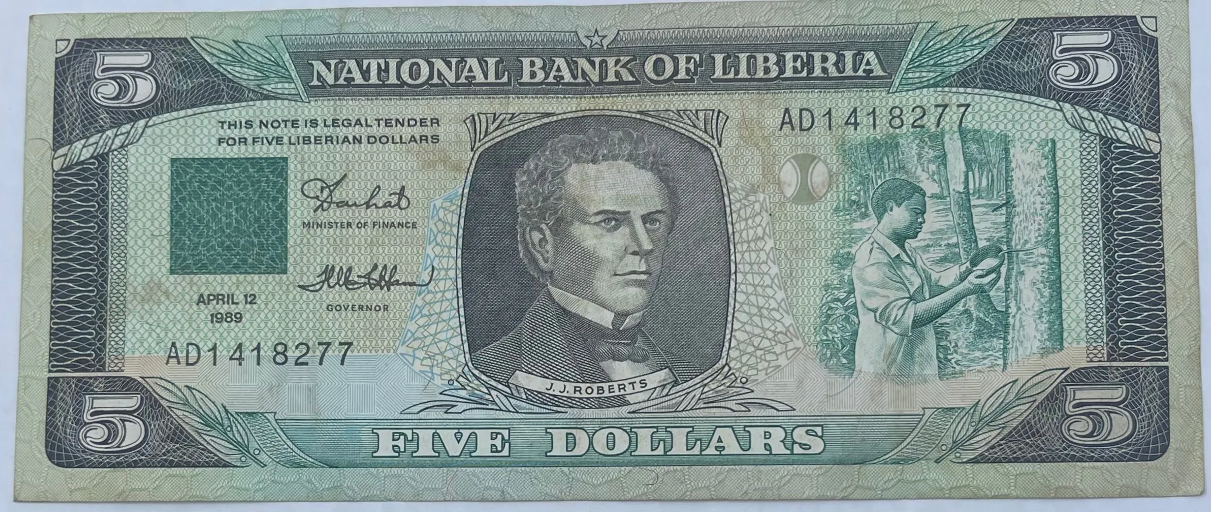 Product image for LIBERIA 5 DOLLARS 1989 P19, Used World Banknote Currency 