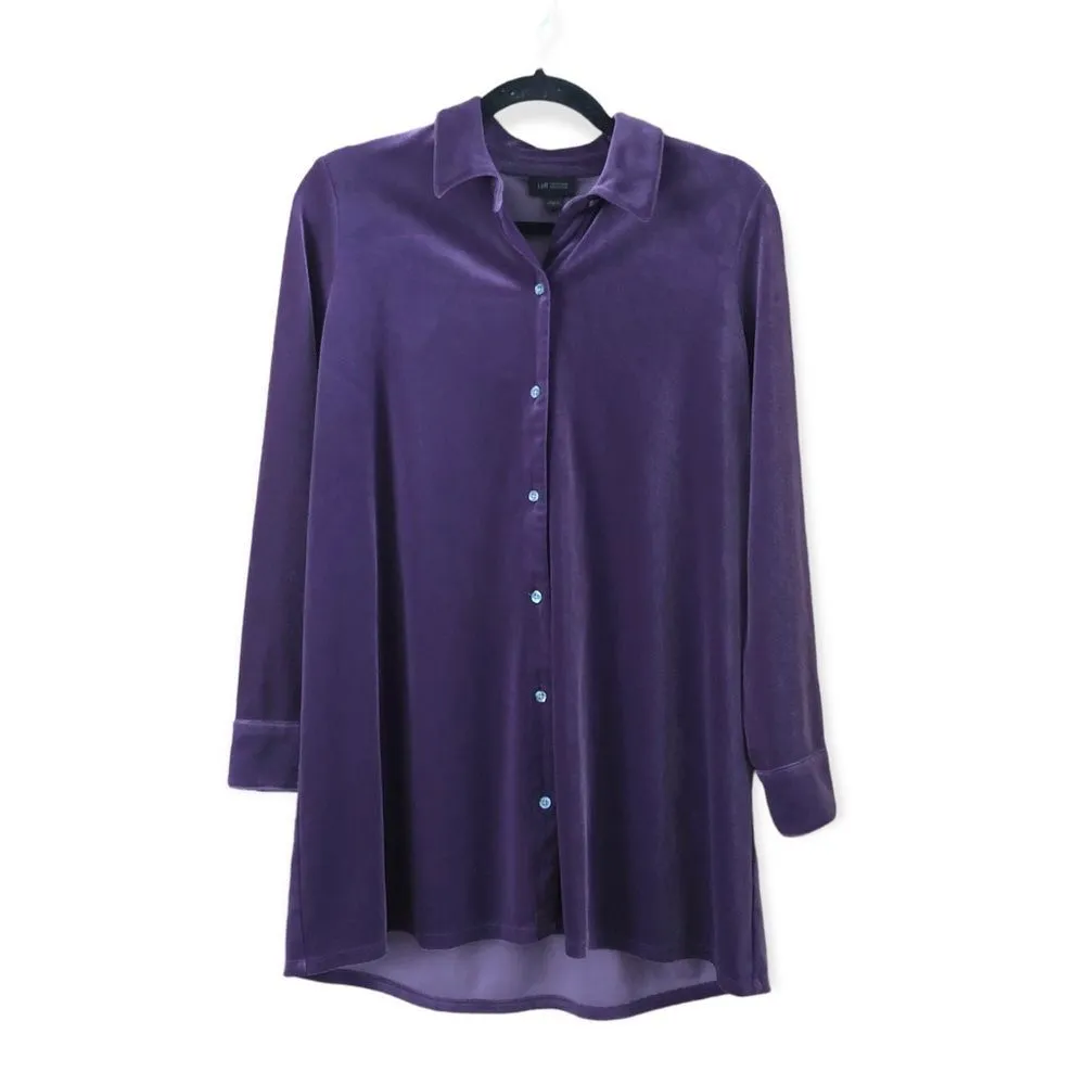 Product image for J. Jill Wearever Collection Purple Velvet Button Up Tunic Blouse Size Small