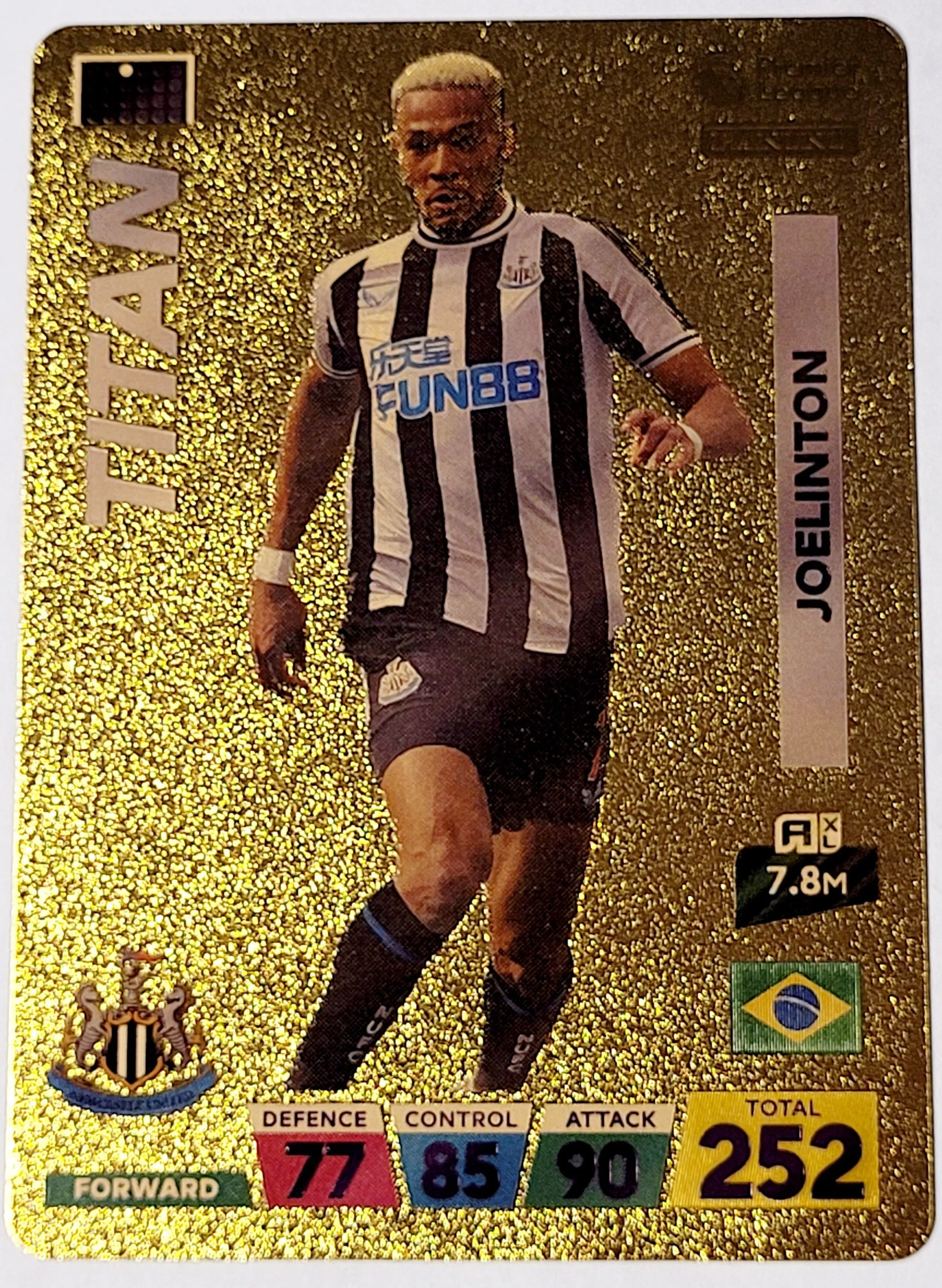 Product image for 2022 Joelinton Panini World Soccer Stars Titan Plastic Gold Color Trading Card Near Mint Condition. 