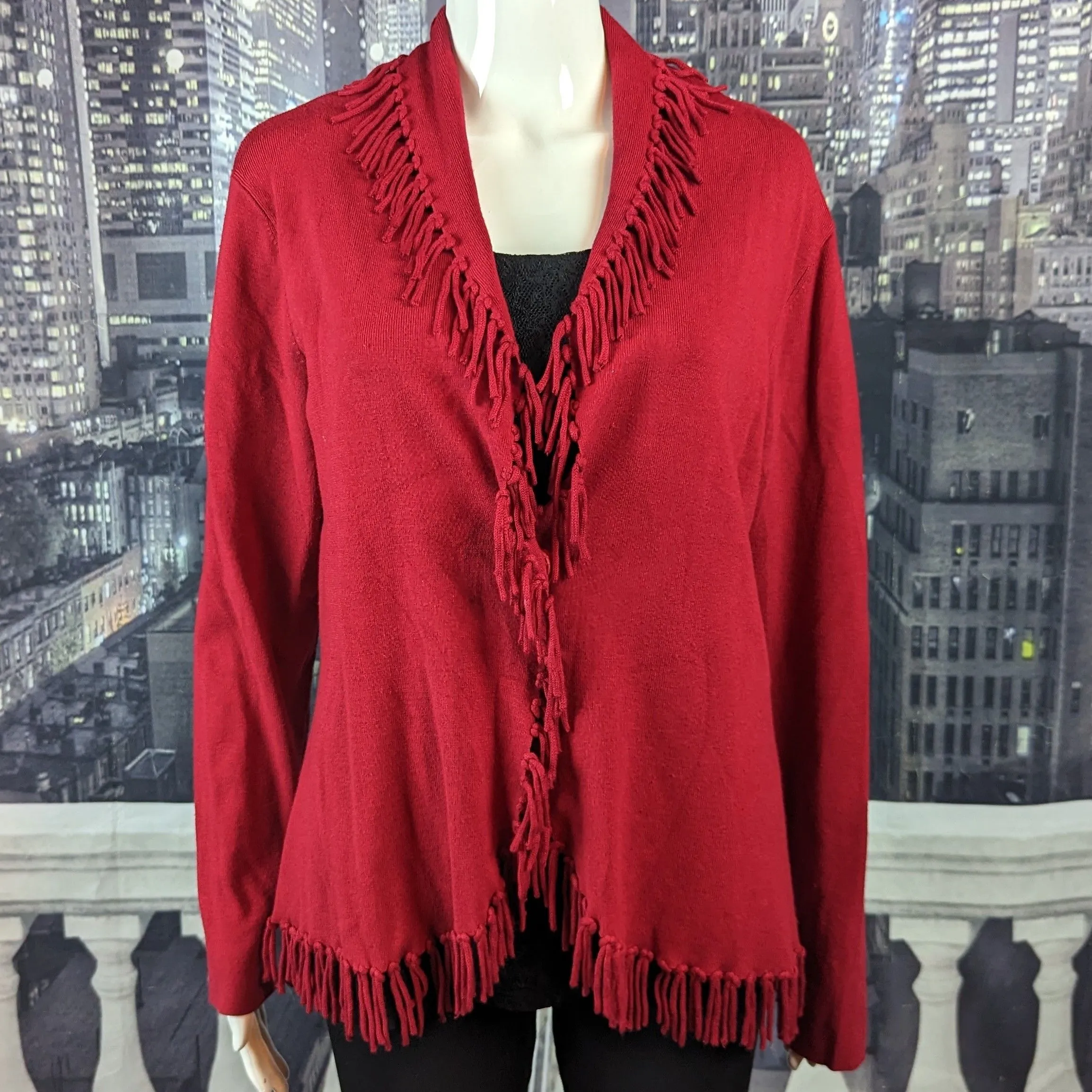 Product image for Chico's sz 1 (Small) Red Fringed Rayon Blend Jacket