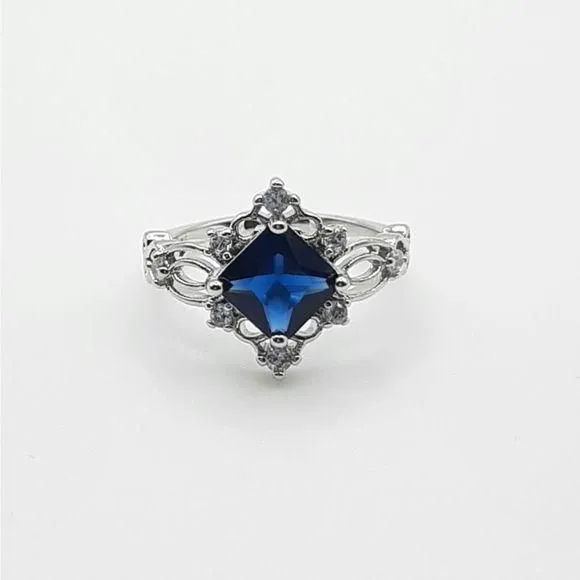 Product image for Vintage Style Sapphire Blue CZ Ring