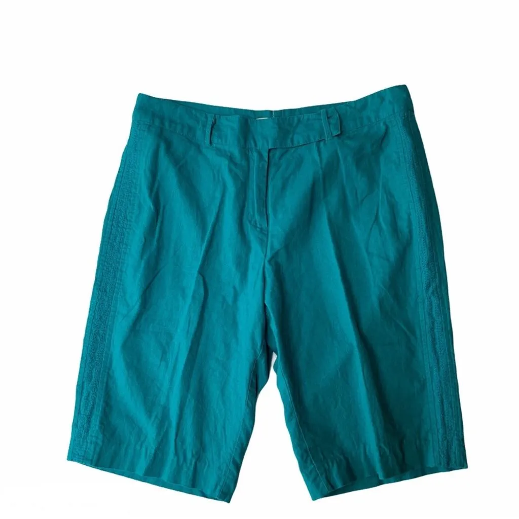 Product image for JESSICA Turquoise Vintage Linen Blend Bermuda Walking Shorts | Size 14 VGUC