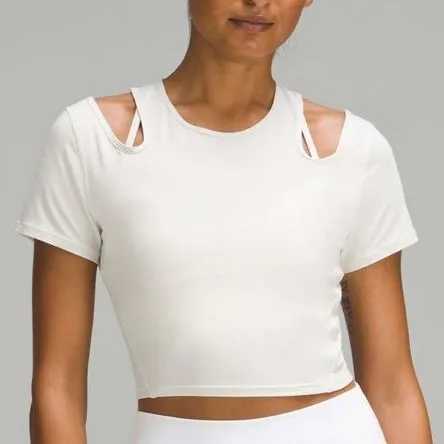 Product image for Lululemon Shoulder Cut-Out Yoga T-Shirt Bone size 2-4