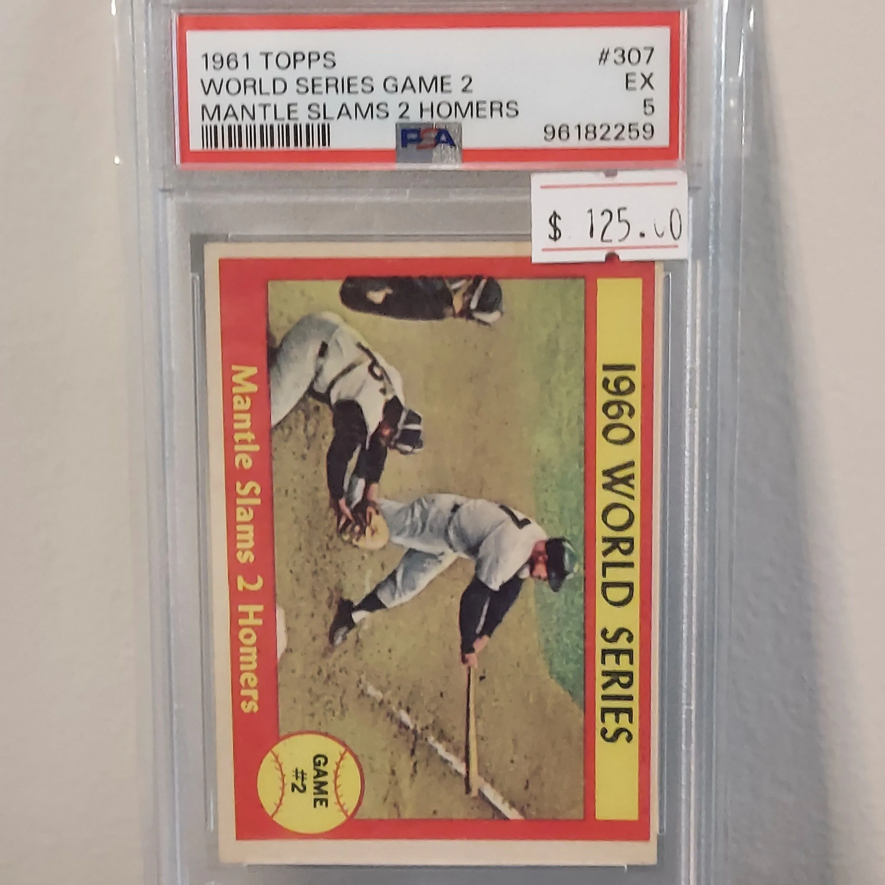 Product image for 1961 Topps World Series Game 2 307 Mantle Slams 2 Homers PSA EX 5