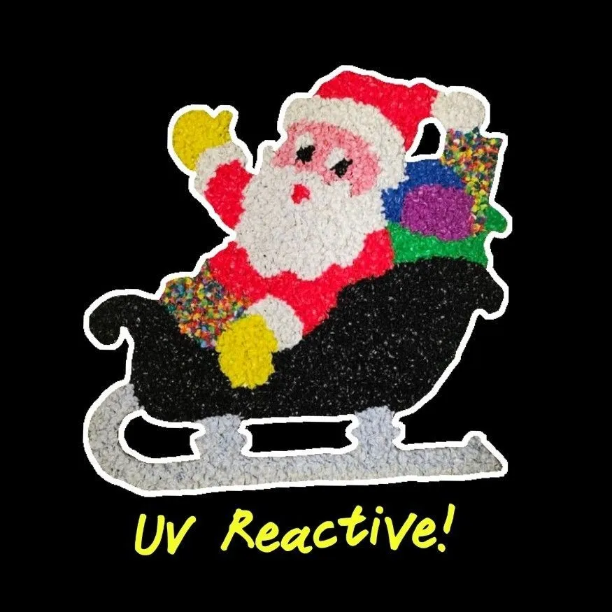 Product image for Vintage Melted Popcorn Plastic Christmas Colorful Santa In Sleigh Presents Waving Wall Decor Hanger
