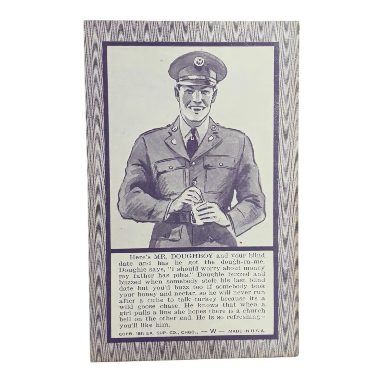 Product image for Your Blind Date Arcade Card * Mr. Doughboy Soldier * Copr, 1941  EX Sup. Co. Chicago * Made USA