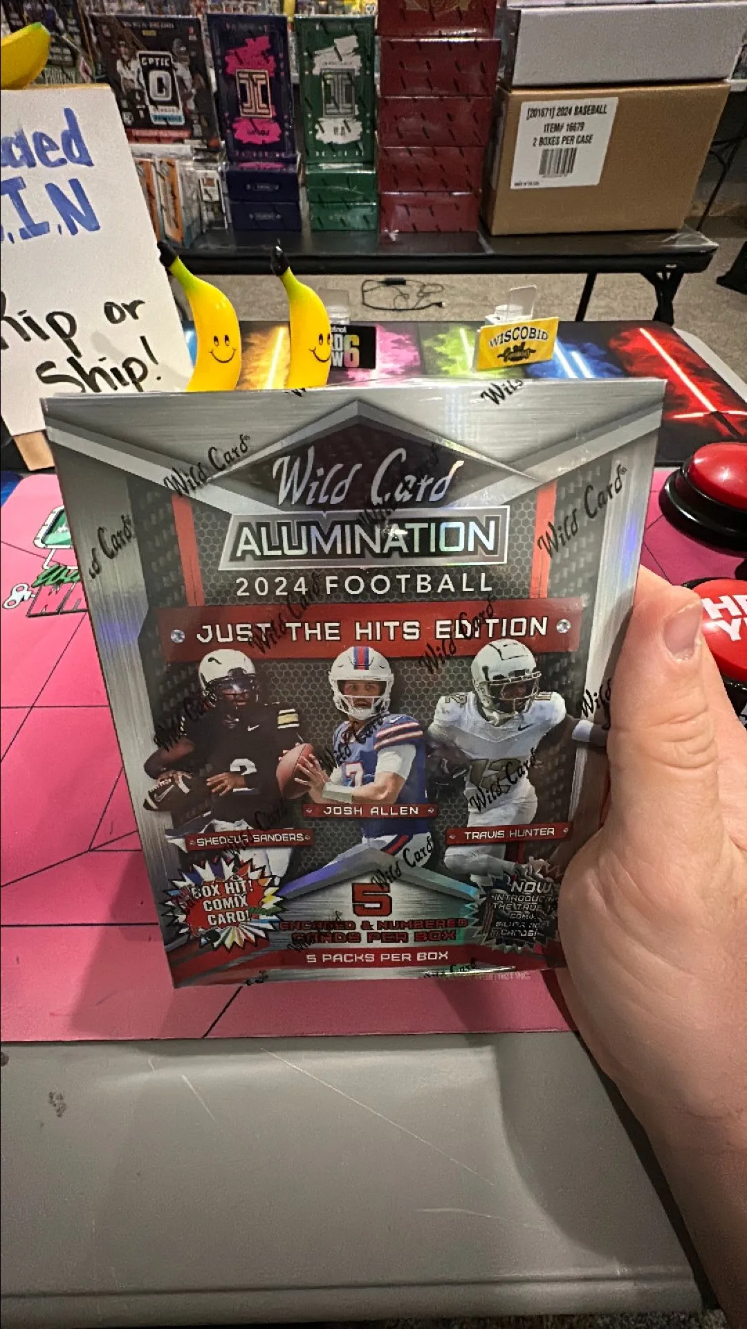 Product image for ( 1 ) 2024 WILD CARD Just The Hits Football Hobby Box 5 Encased & Numbered Cards Per Box