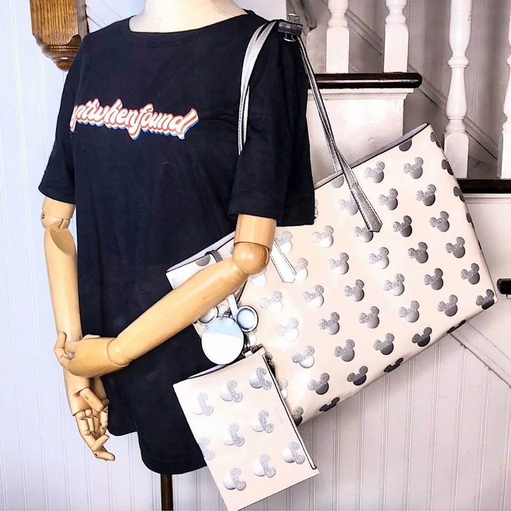 Product image for KATE SPADE X Disney Silver Mickey Mouse Embossed Shoulder Bag Tote