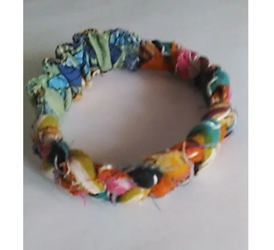 Product image for Bracelet Braided Kantha Stretch With Elastic Rustic Boho Hippy
