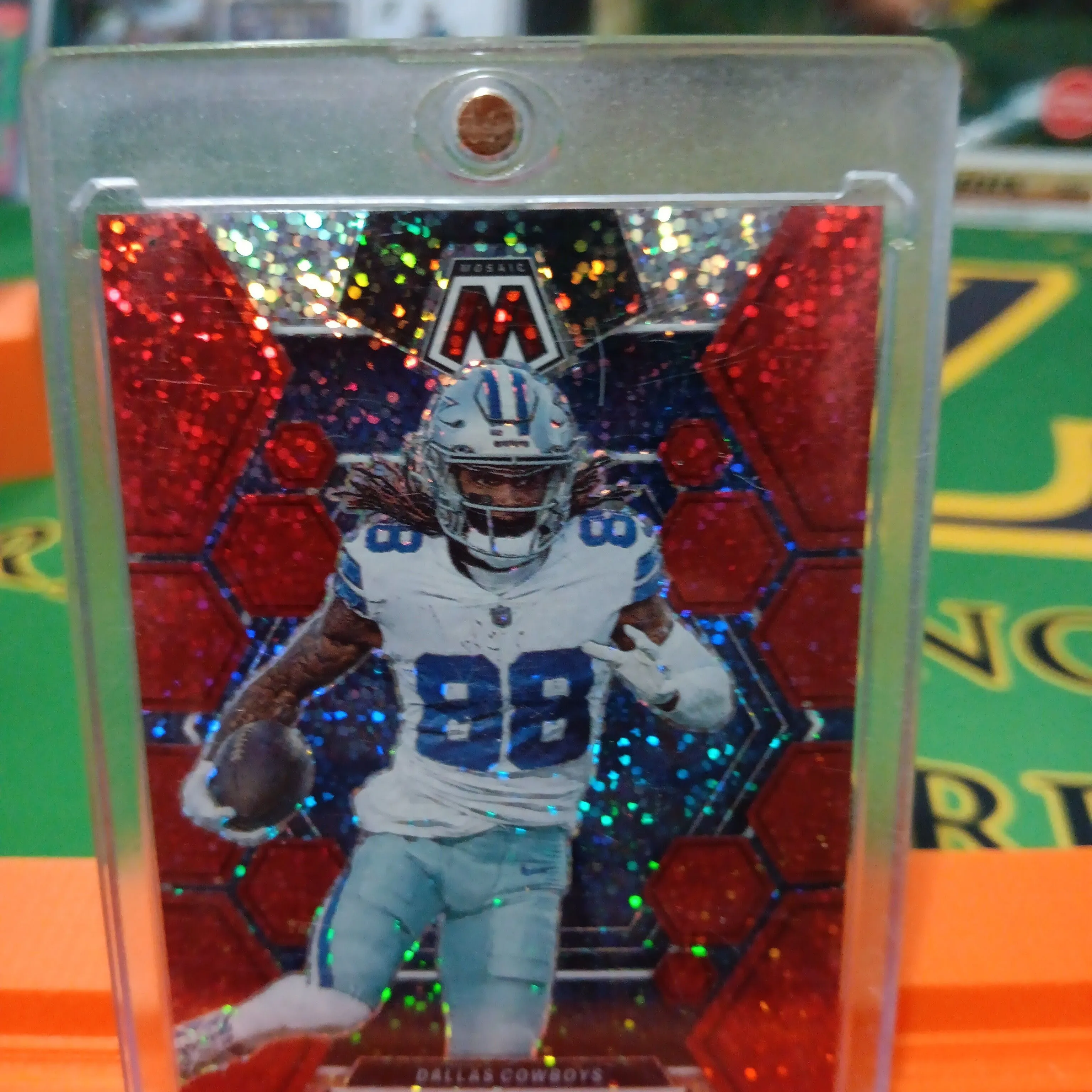 Product image for 2023 Panini Mosaic CeeDee Lamb #57 SP Rare Red Sparkle Prizm Dallas Cowboys