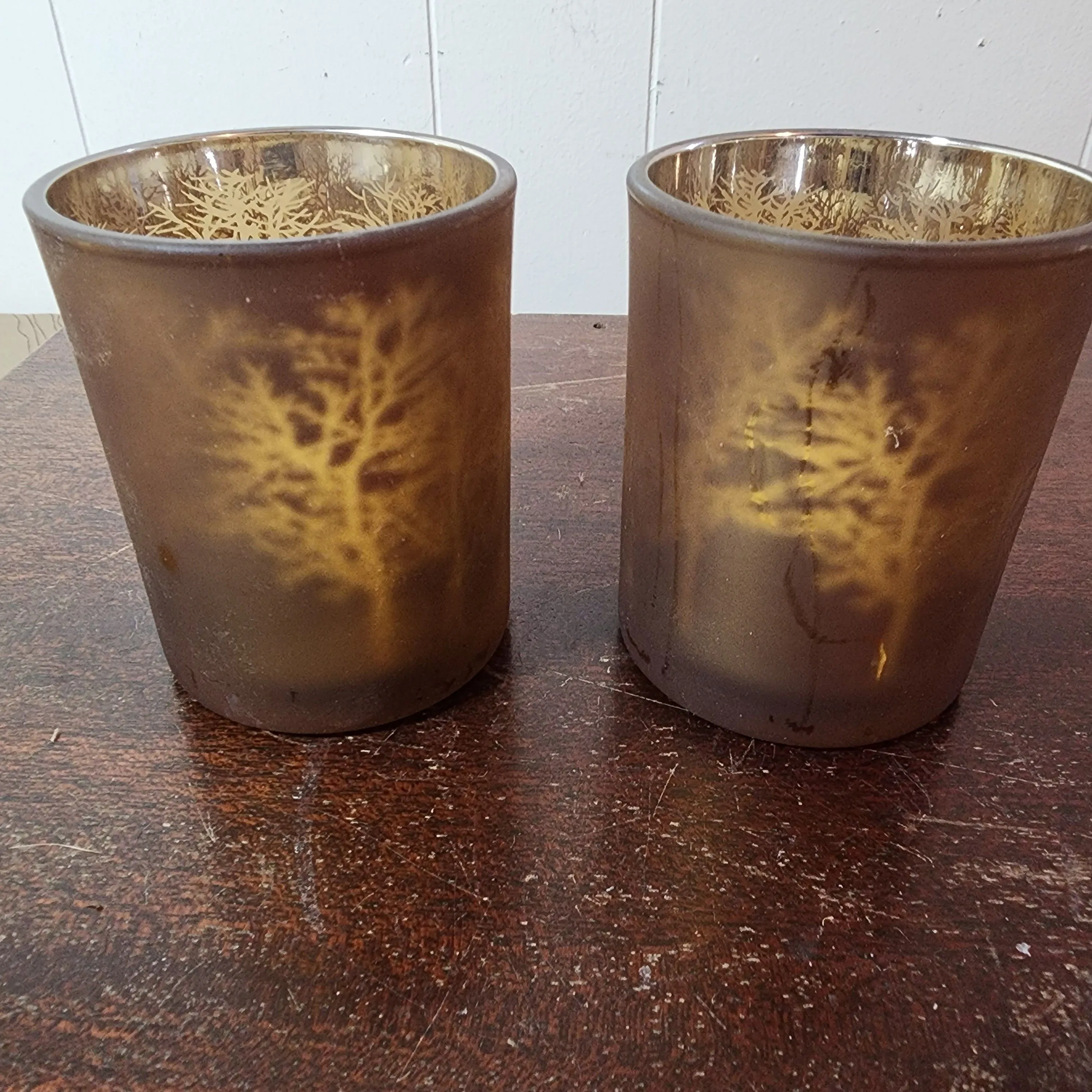 Product image for Glass Tree Candleholders w/ Battery Operated Tea Lights