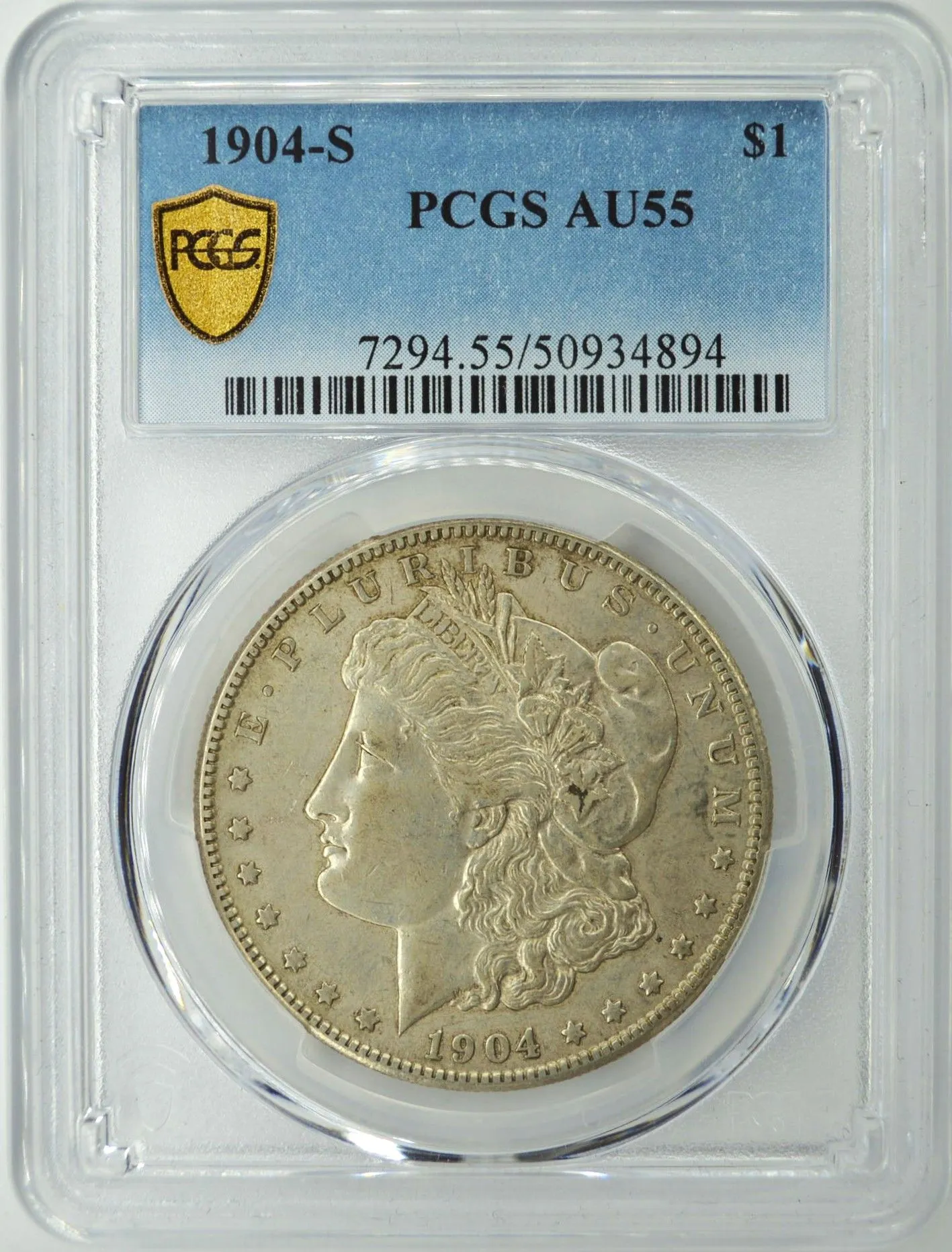 Product image for 1904-S MORGAN DOLLAR S$1 PCGS AU 55