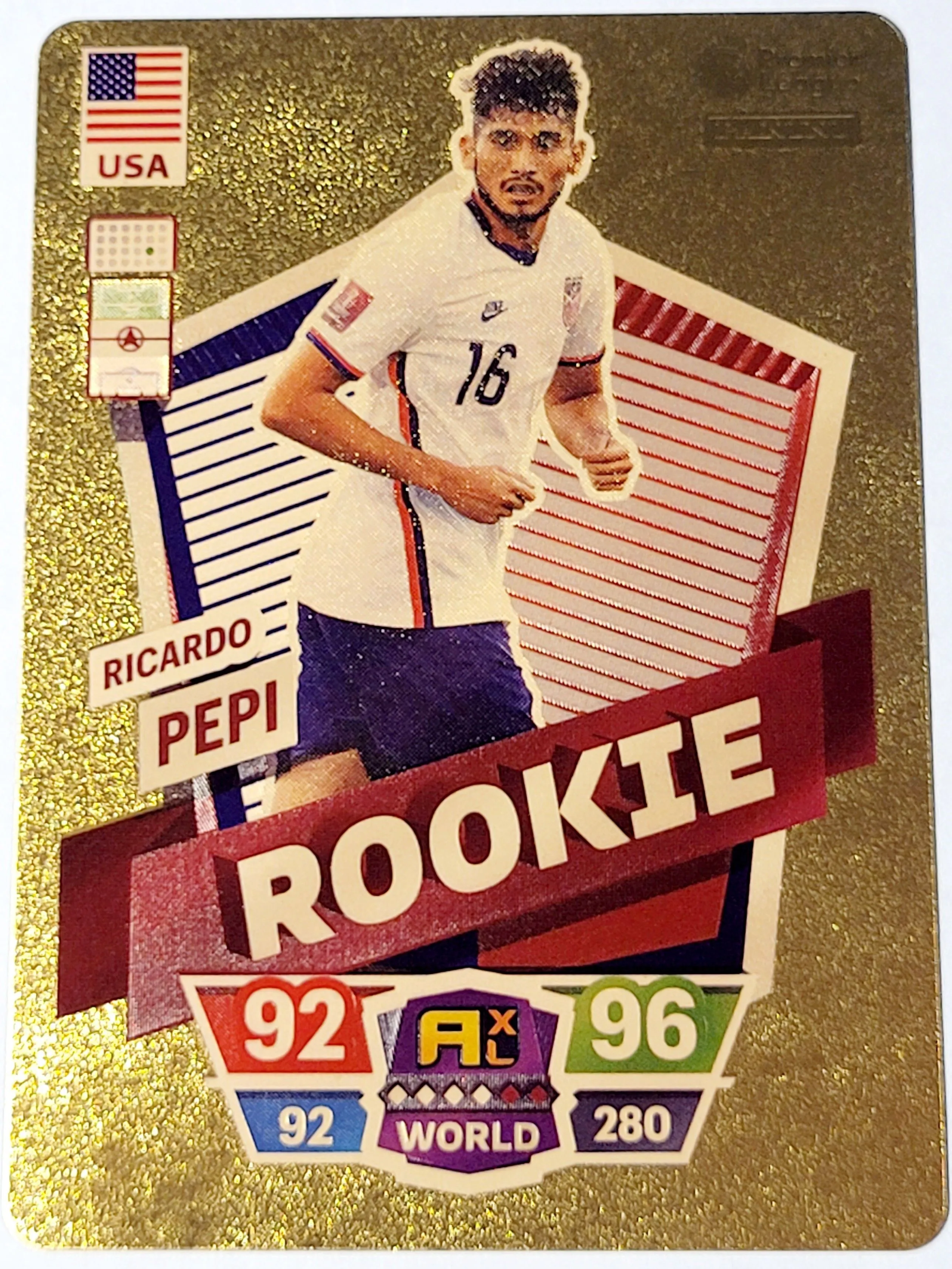 Product image for 2022 Ricardo Pepi Rookie Panini Adrenalyn XL FIFA World Cup Plastic Gold Color Card Near Mint Condit