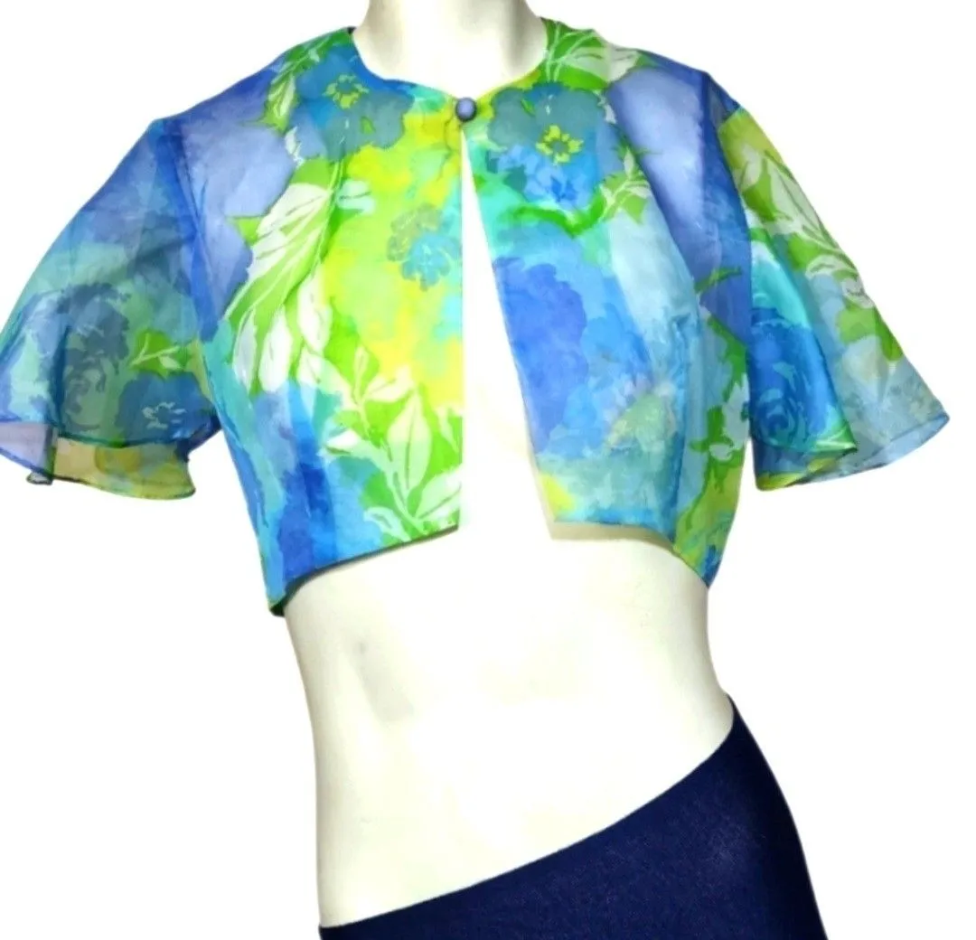 Product image for Vintage 60s Sheer Floral Capelet Bolero | Gatsby Style Chiffon Overlay Jacket