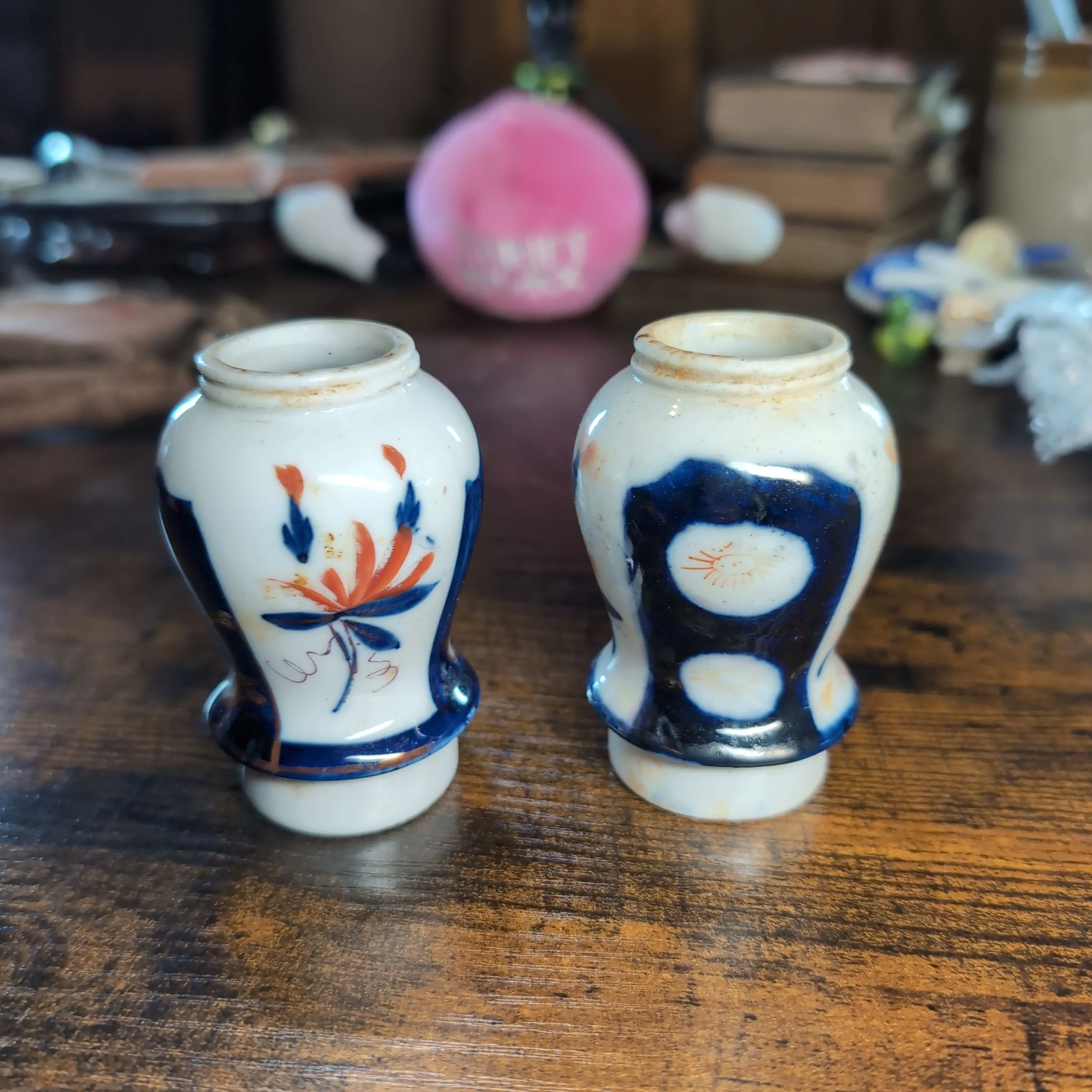 Product image for Antique Gaudy Dutch Welsh Imari Condiment Pots (missing tops)