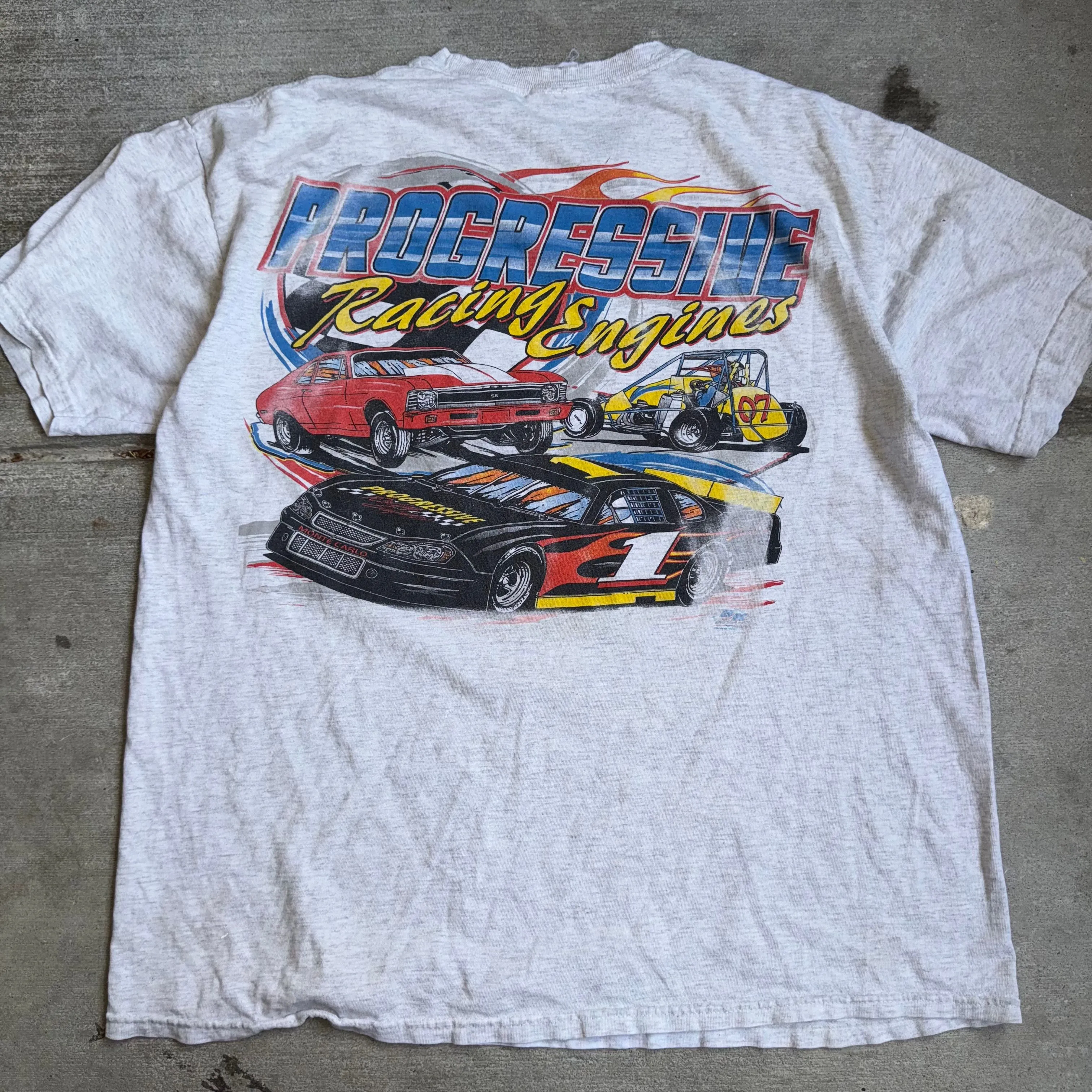 Product image for #195 Racing Engines Y2K Vintage Heather Gray Graphic Tee