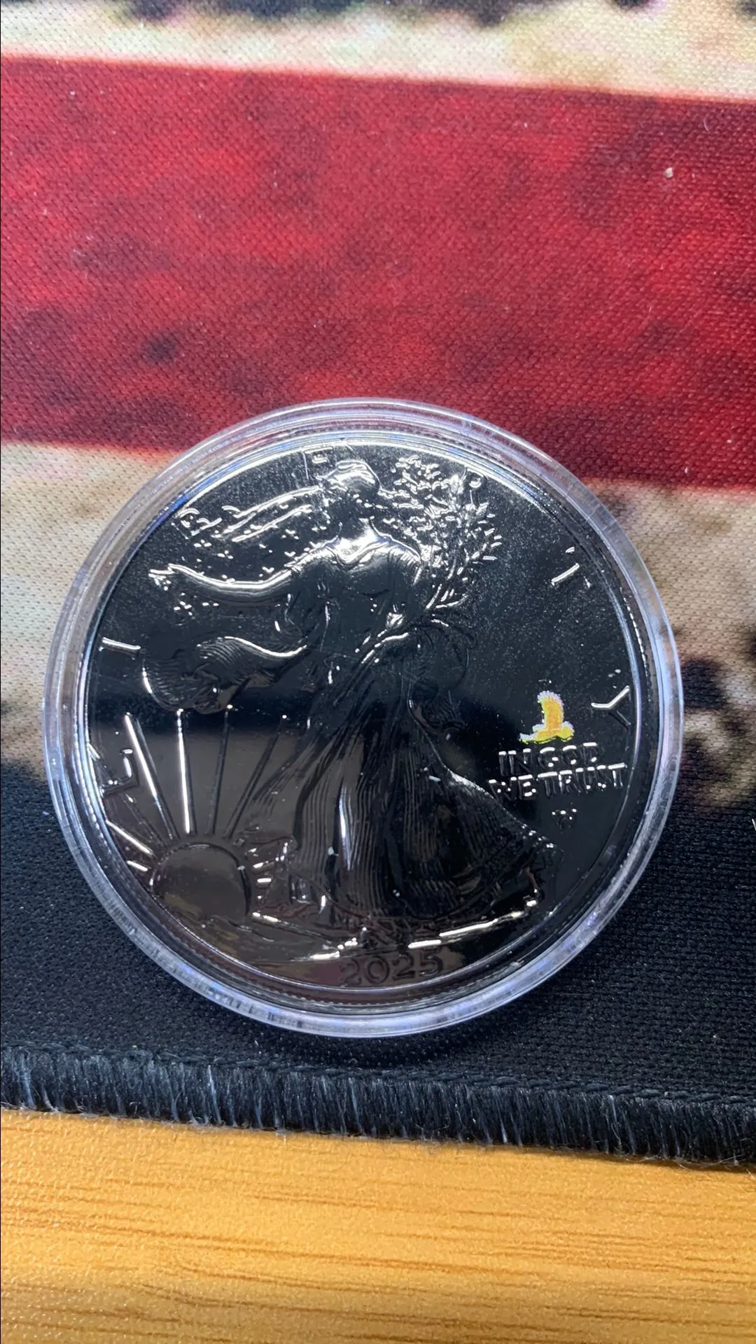 Product image for 2025 (P) ASE SILVER EAGLE PRIVEY BLACK RUTHENIUM AND GOLDEN EAGLE.