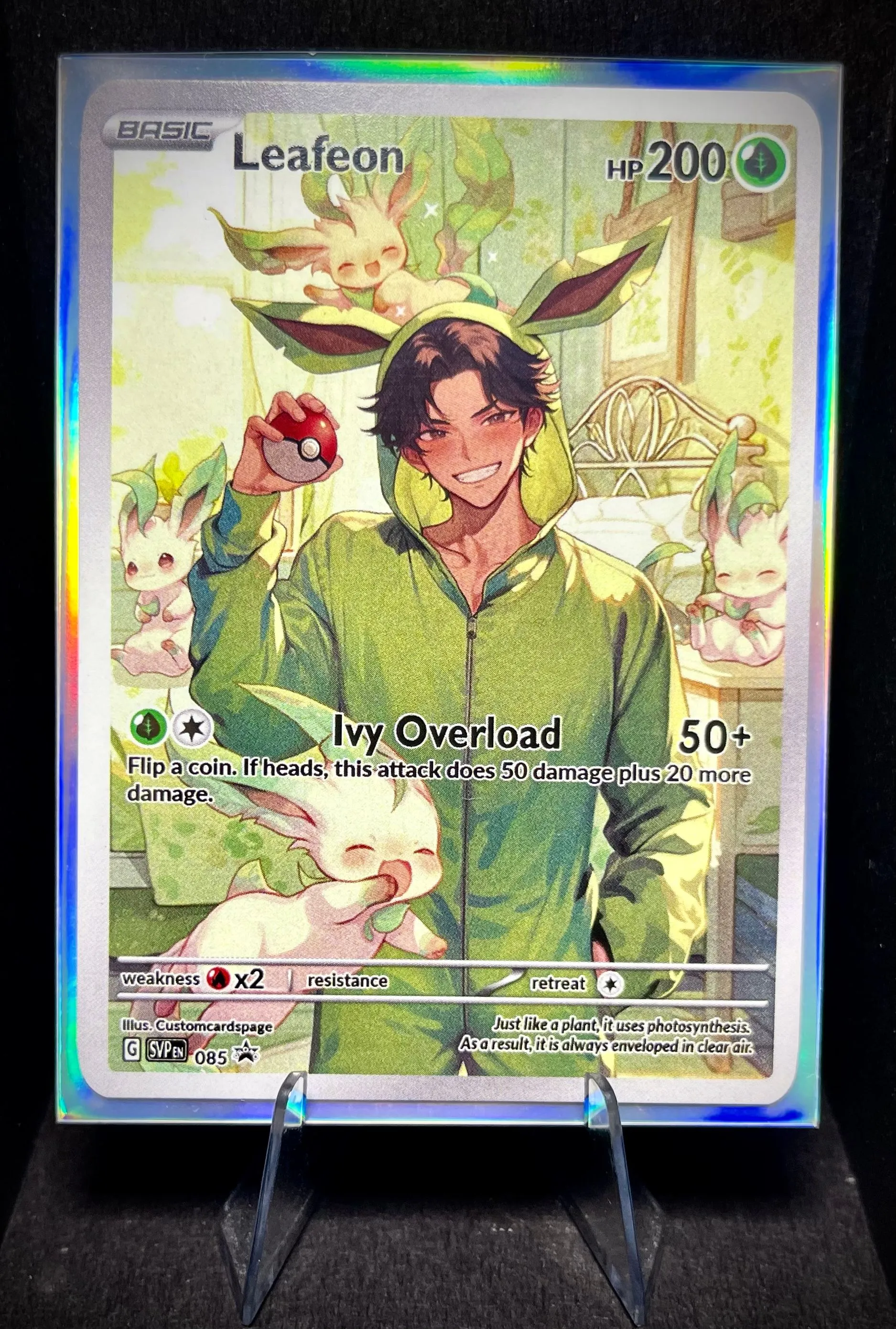 Product image for Leafeon Male Cosplay Custom Art Card w/ Holo Sleeve