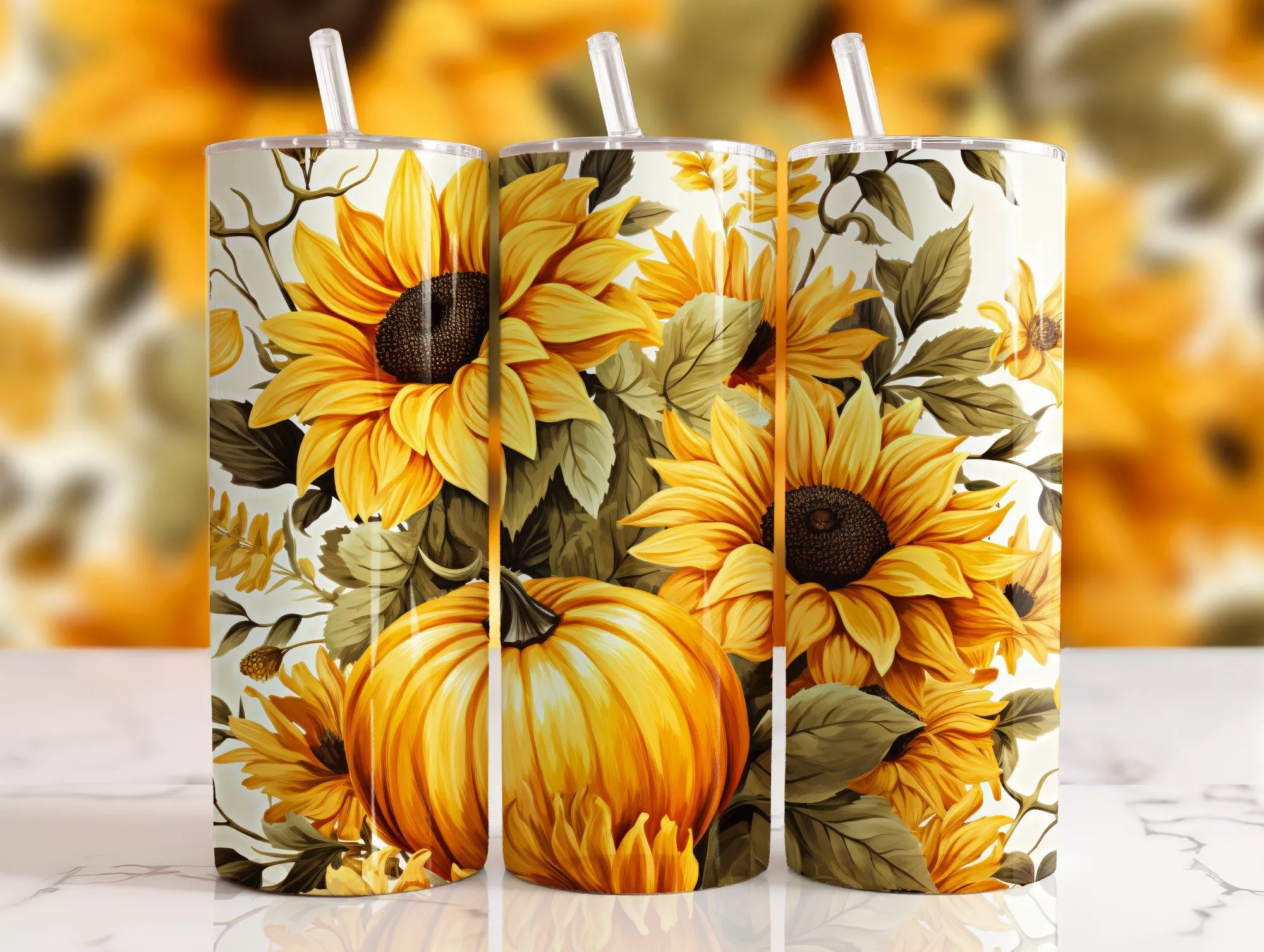 Product image for Large sunflowers and pumpkins 20oz tumbler