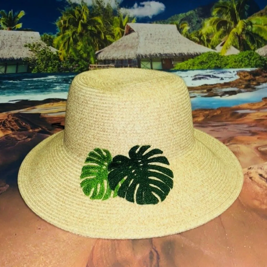 Product image for embroidered leaf floppy hat