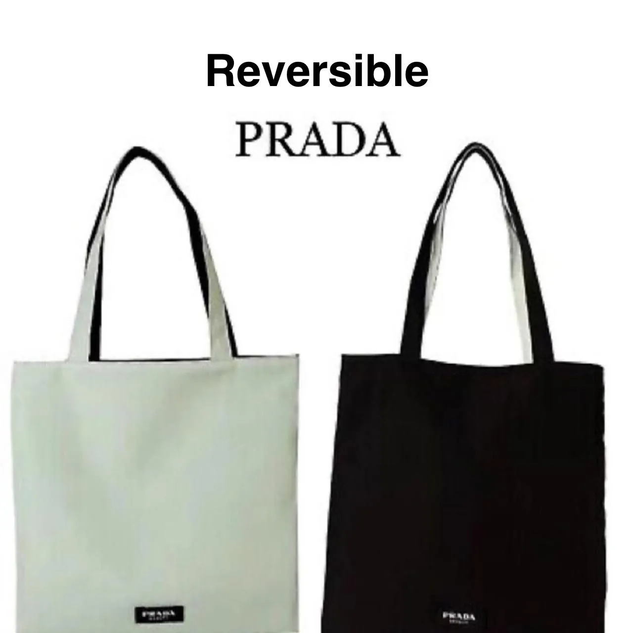 Product image for New Prada Tote w/ Pouch & Dust bag; Reversible: light green/black- VIP gift/GWP