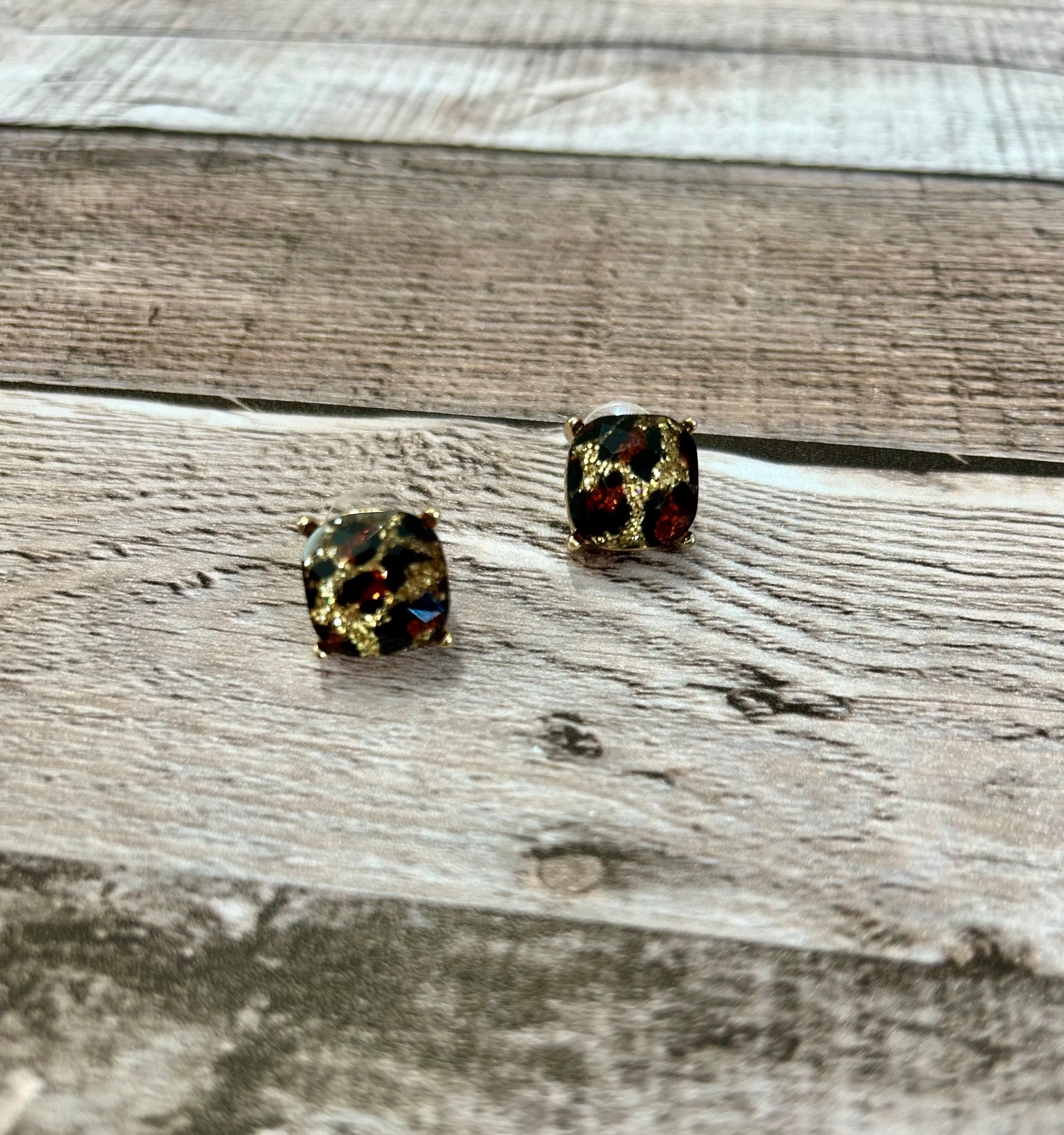 Product image for Glittery Cheetah Print Square Stud Earrings Trendy