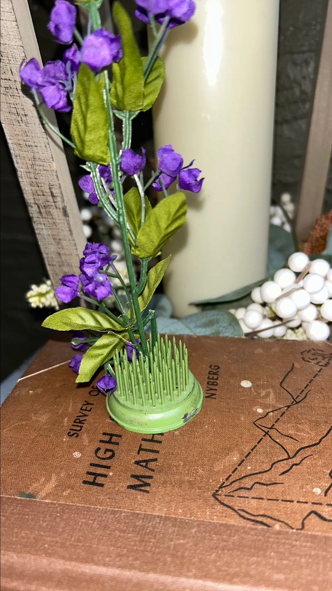 Product image for 884. Vintage Metal Spiked Pin Flower Frog - Cast Metal Flower Holder - Vintage Garden - Vintage Flor