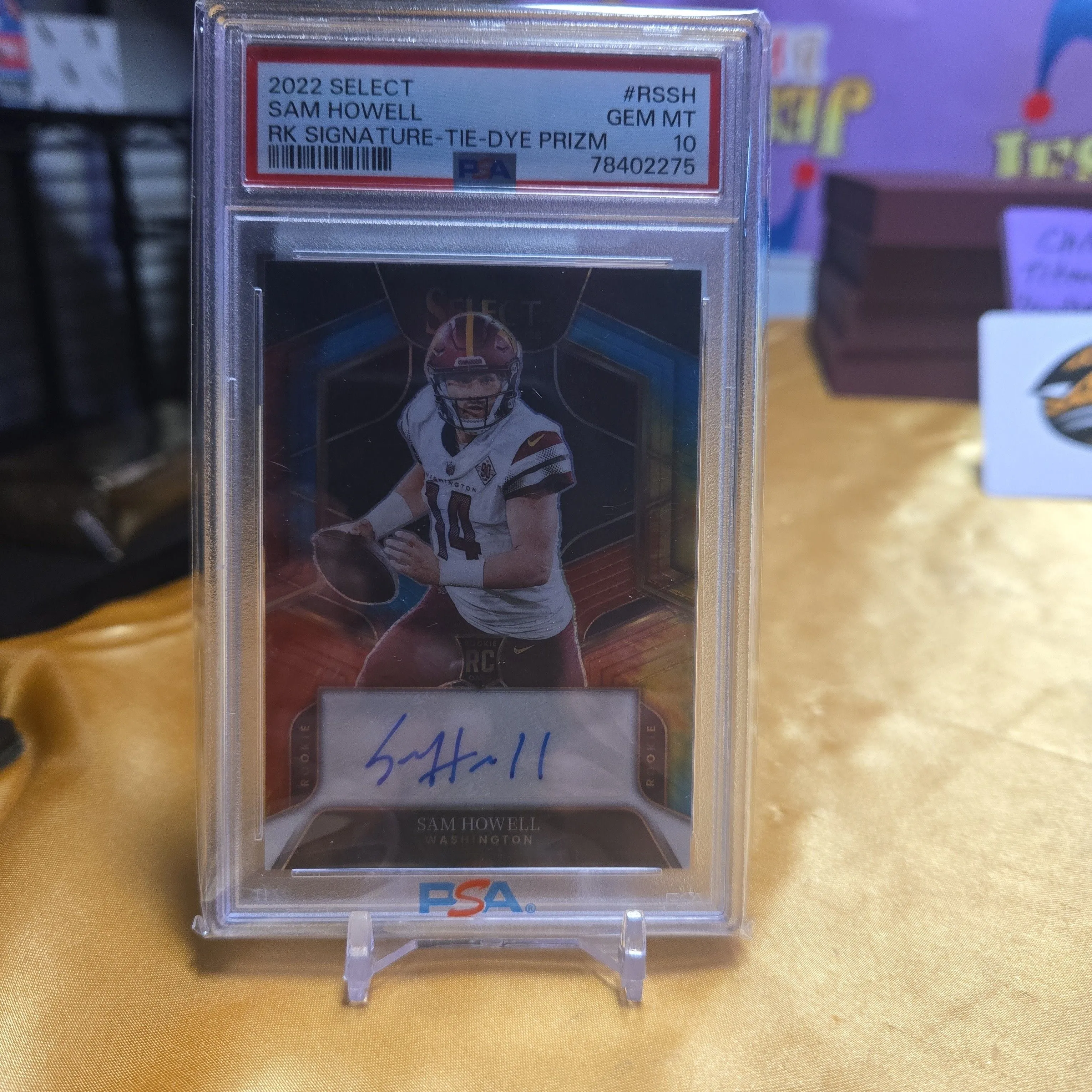 Product image for 2022 Panini Select Rookie Signatures Sam Howell RSSH Rk Signature-Tie-Dye Prizm PSA GEM MT 10
